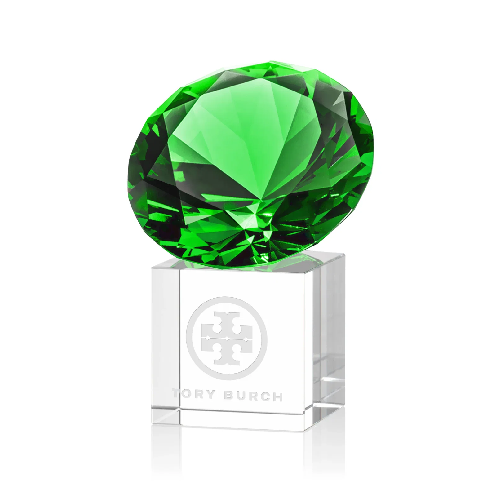 Personalized Faceted Optical Crystal Gemstone Award on Crystal Cube Base for service anniversary gifts