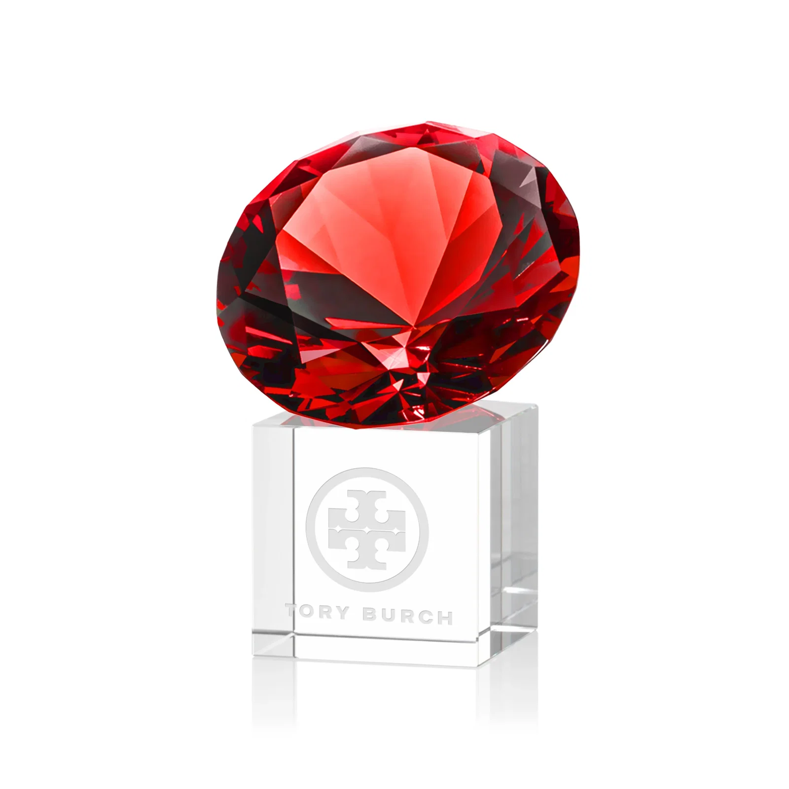 Personalized Faceted Optical Crystal Gemstone Award on Crystal Cube Base for graduation ceremonies