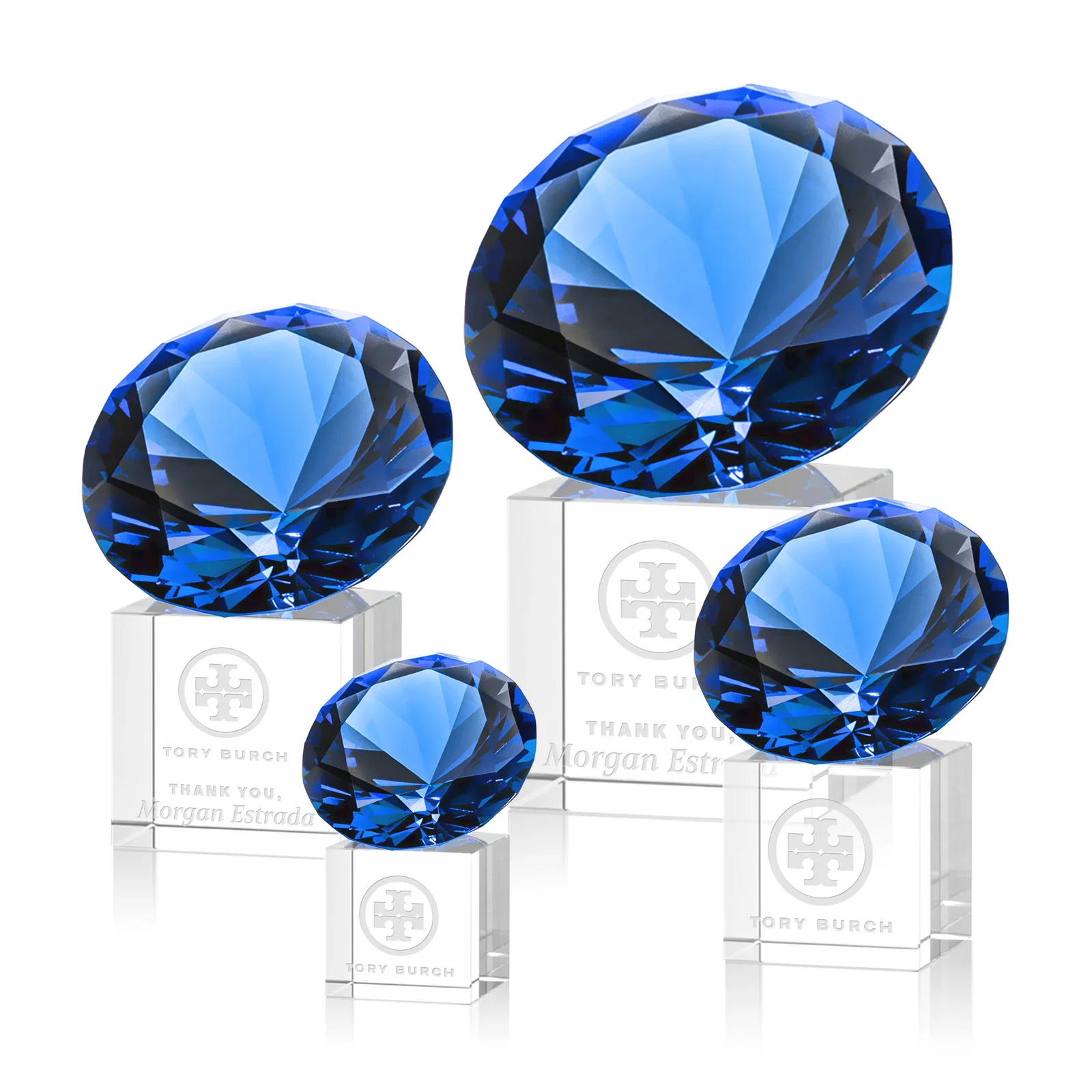 Promotional Faceted Optical Crystal Gemstone Award on Crystal Cube Base for employee recognition