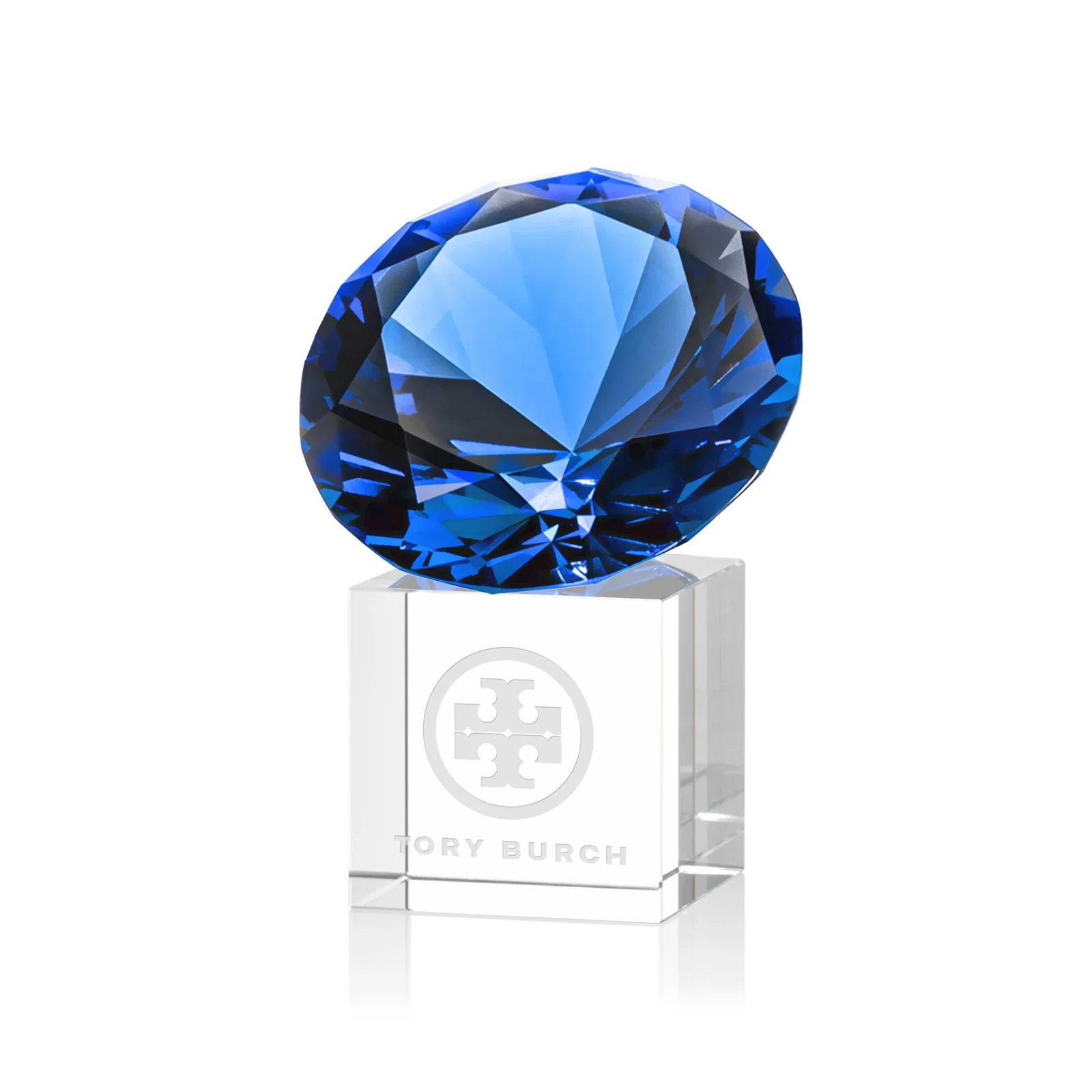 Promotional Faceted Optical Crystal Gemstone Award on Crystal Cube Base for corporate award ceremonies