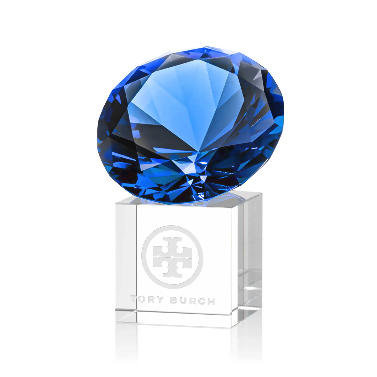 Promotional Faceted Optical Crystal Gemstone Award on Crystal Cube Base for service anniversary gifts