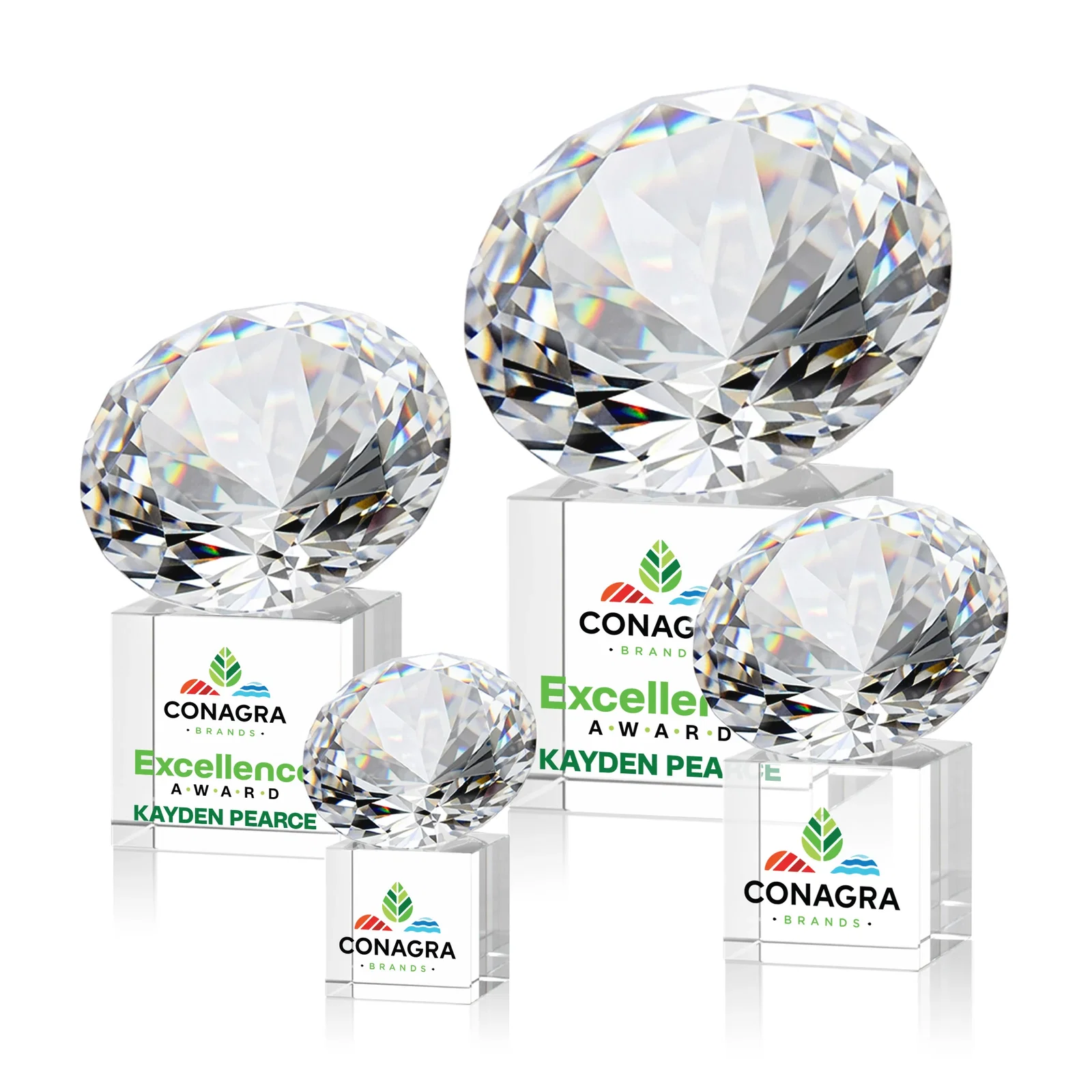 Promotional Faceted Optical Crystal Gemstone Award on Crystal Cube Base for donor appreciation