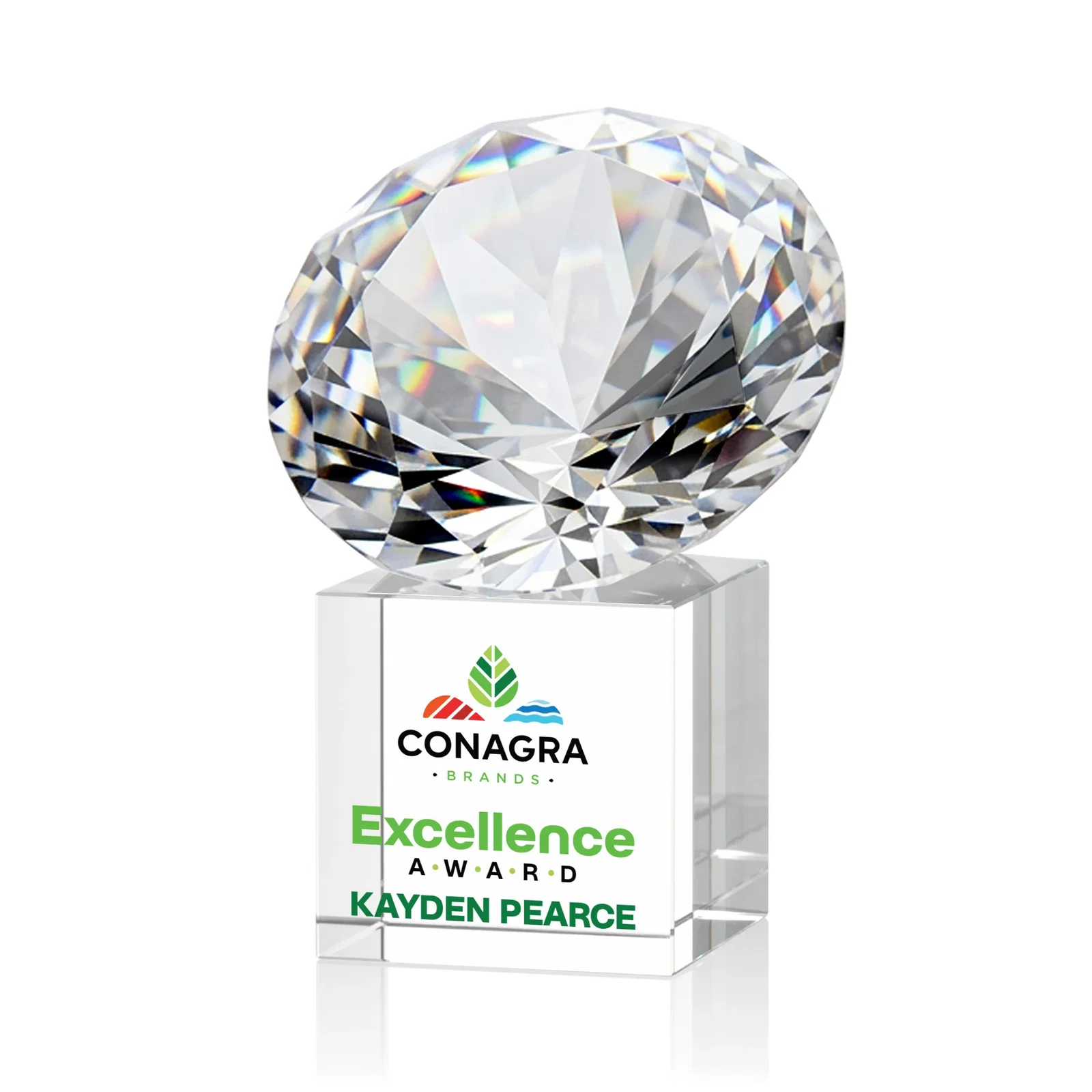 Promotional Faceted Optical Crystal Gemstone Award on Crystal Cube Base for volunteer appreciation