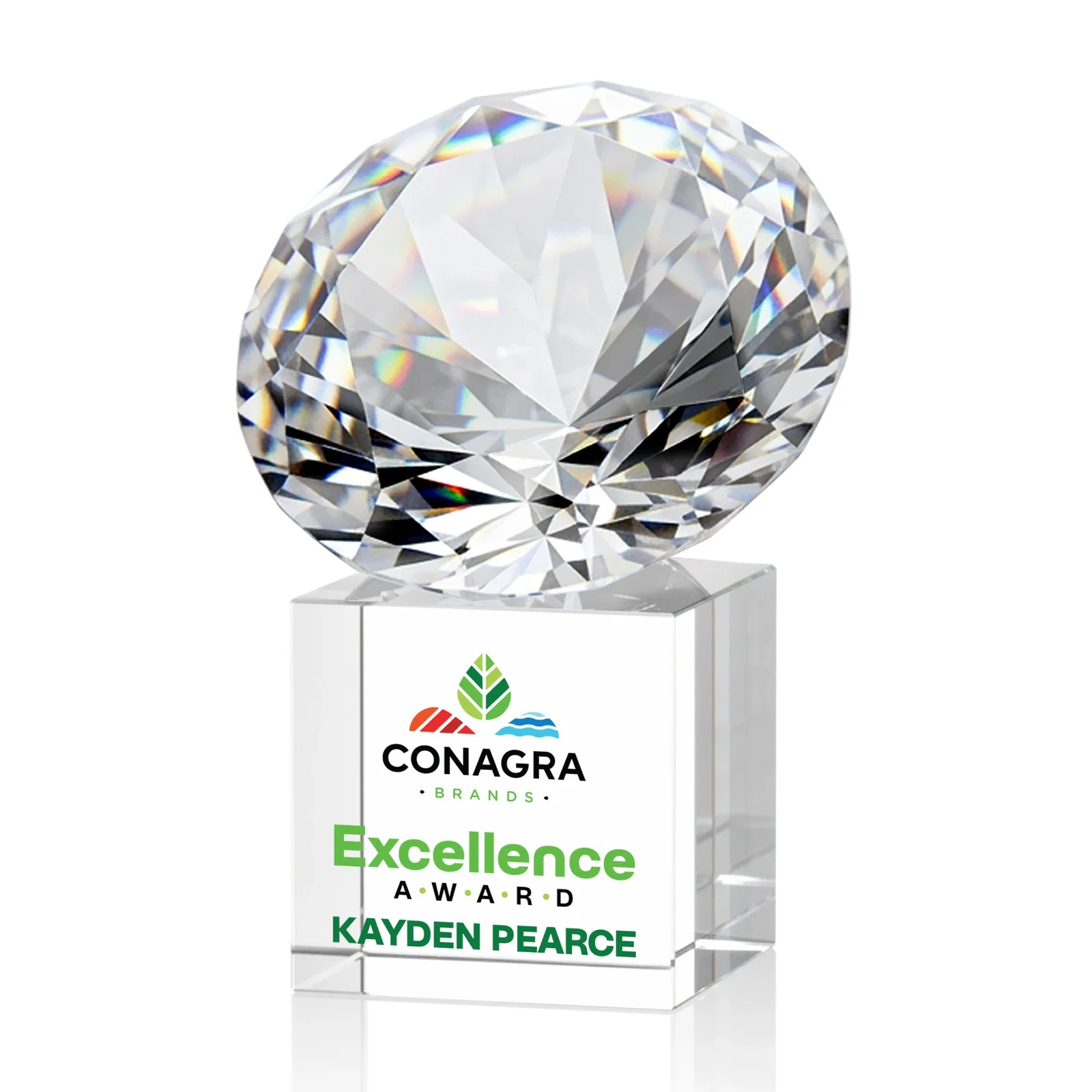 Promotional Faceted Optical Crystal Gemstone Award on Crystal Cube Base for dealer and partner awards