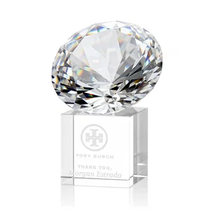 Faceted Optical Crystal Gemstone Award on Crystal Cube Base