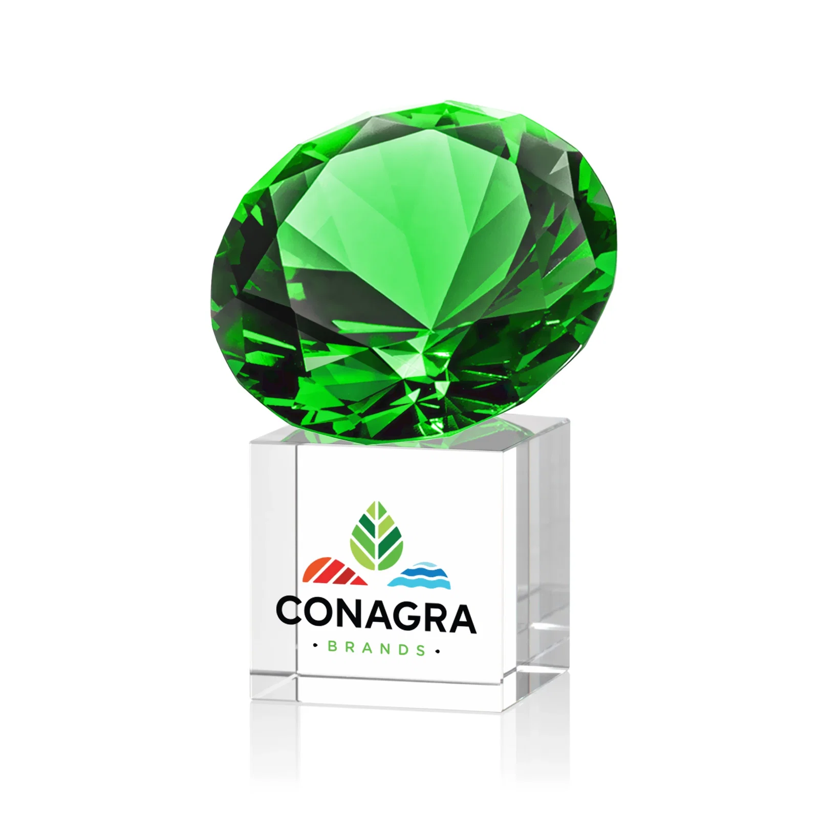 Branded Faceted Optical Crystal Gemstone Award on Crystal Cube Base for safety achievement programs