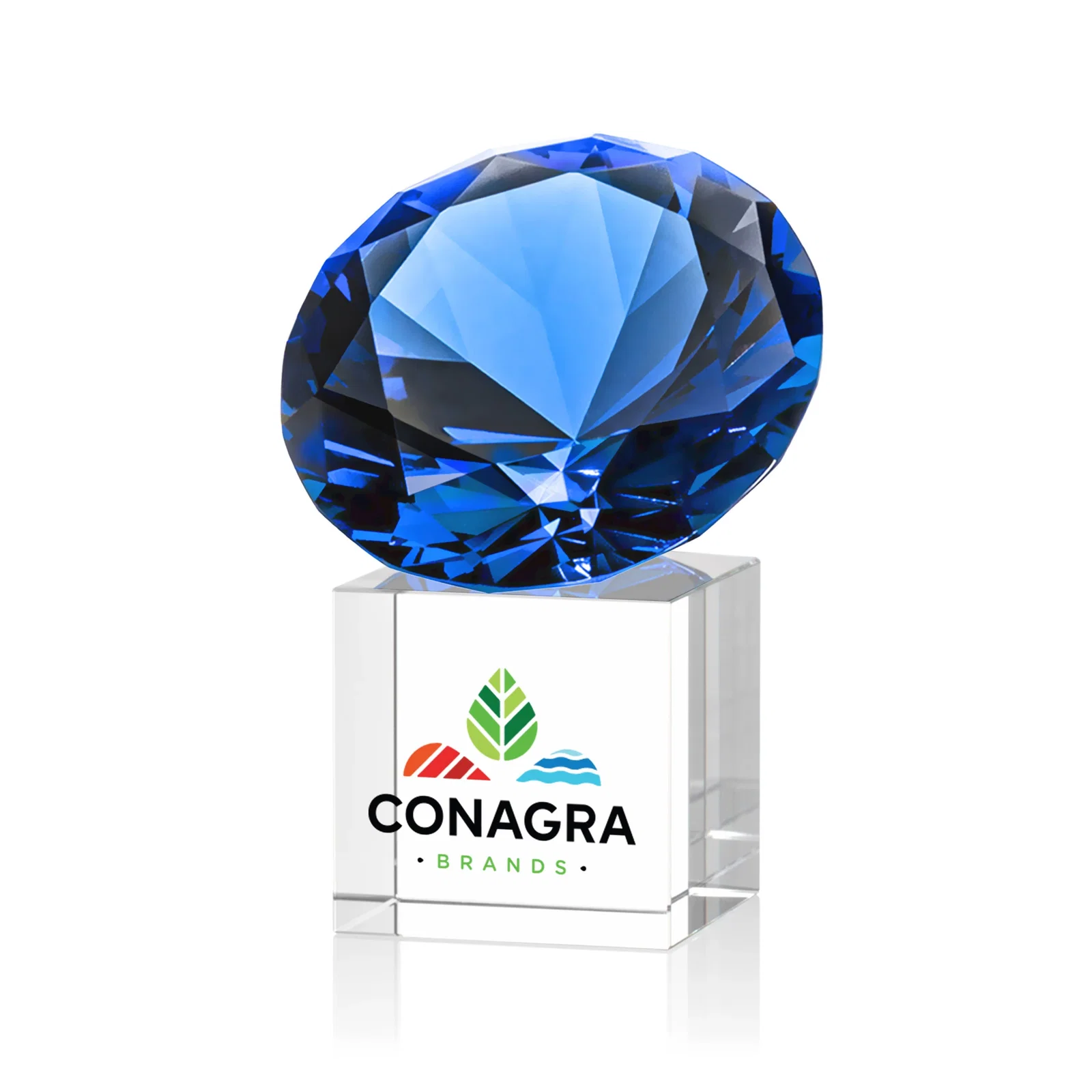 Custom printed Faceted Optical Crystal Gemstone Award on Crystal Cube Base for safety achievement programs