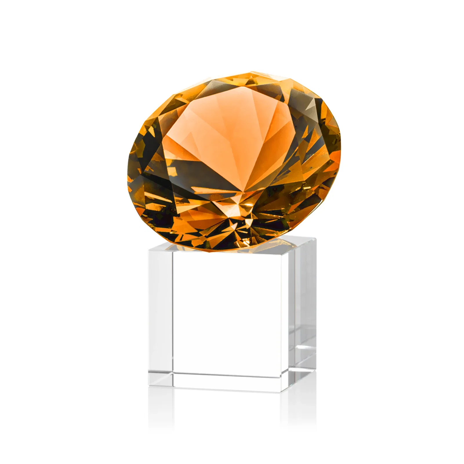 Customized Faceted Optical Crystal Gemstone Award on Crystal Cube Base for retirement presentations