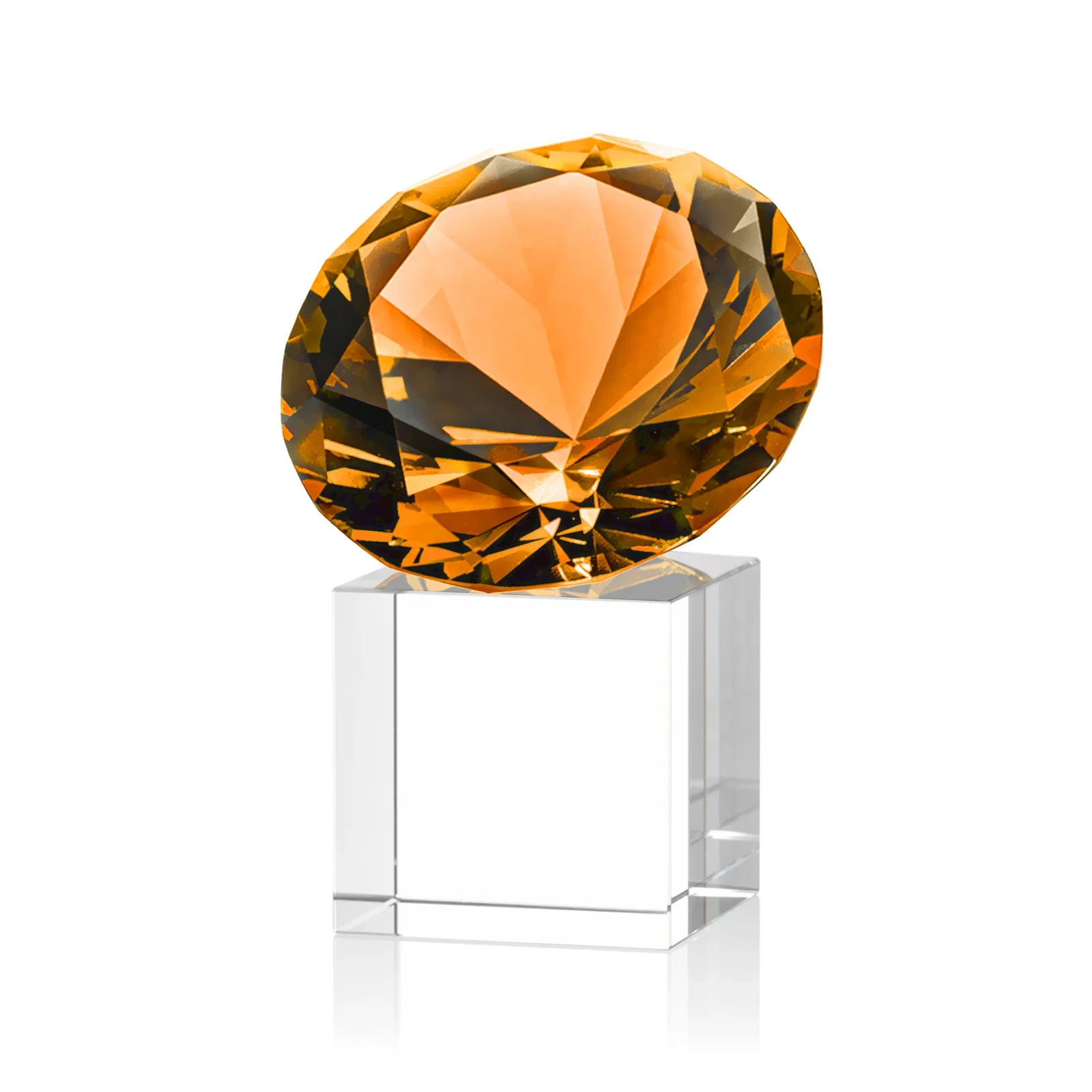 Customized Faceted Optical Crystal Gemstone Award on Crystal Cube Base for team milestone celebrations