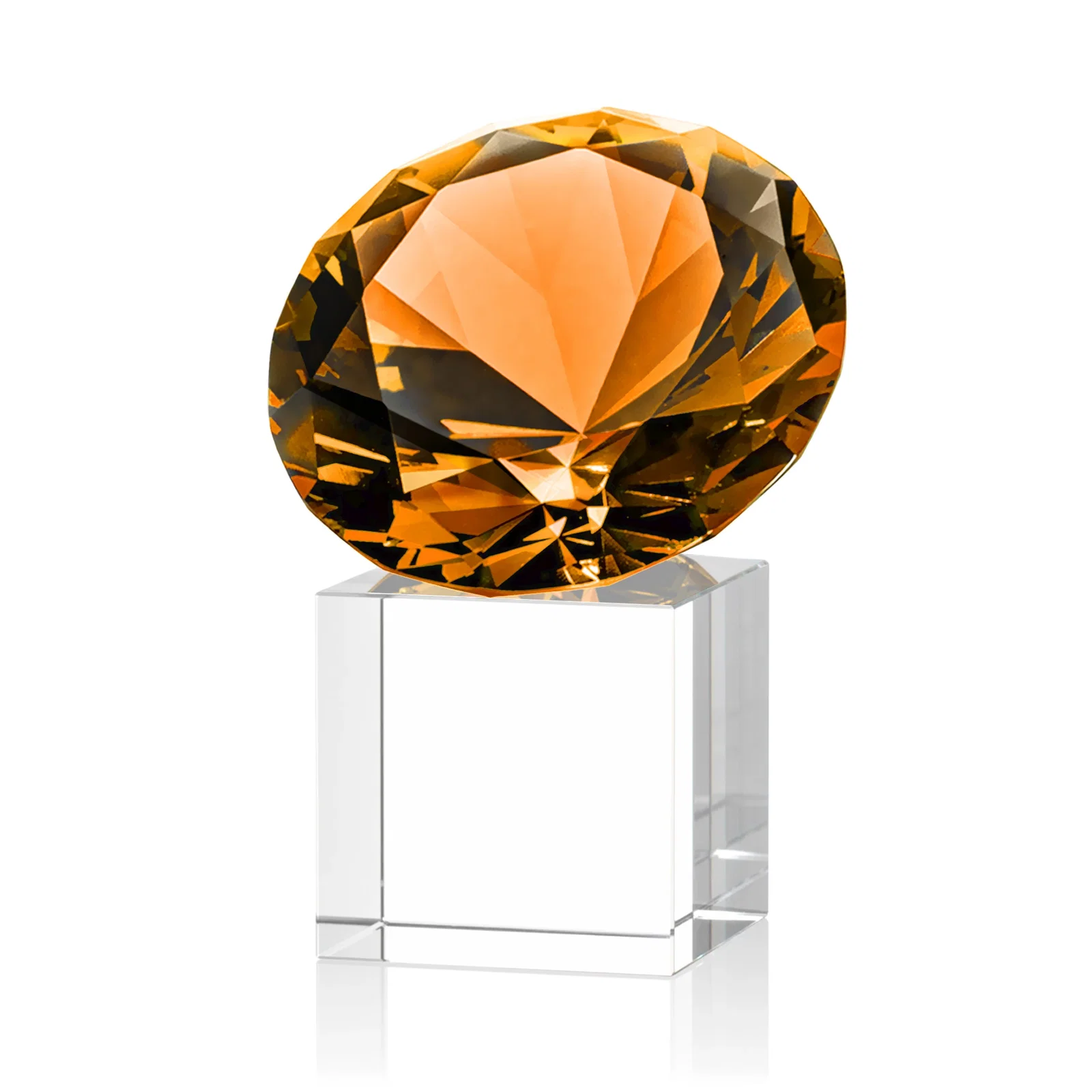 Customized Faceted Optical Crystal Gemstone Award on Crystal Cube Base for donor appreciation