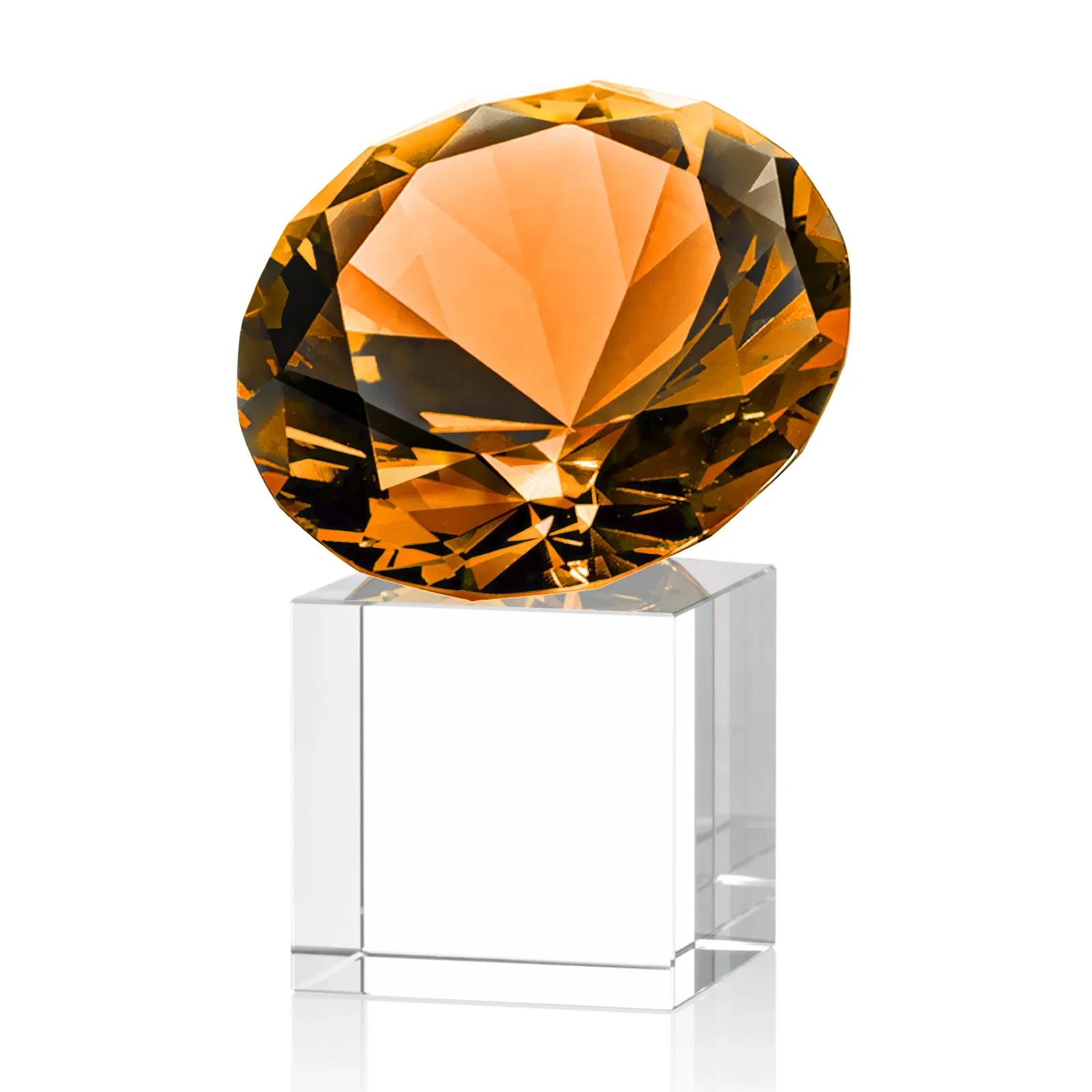 Customized Faceted Optical Crystal Gemstone Award on Crystal Cube Base for graduation ceremonies
