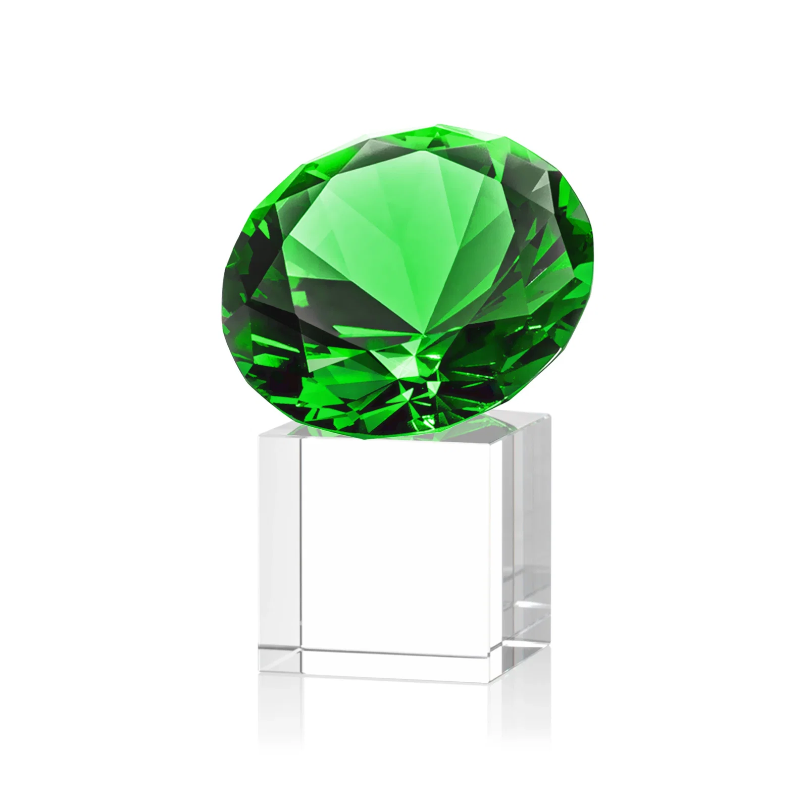 Customized Faceted Optical Crystal Gemstone Award on Crystal Cube Base for safety achievement programs
