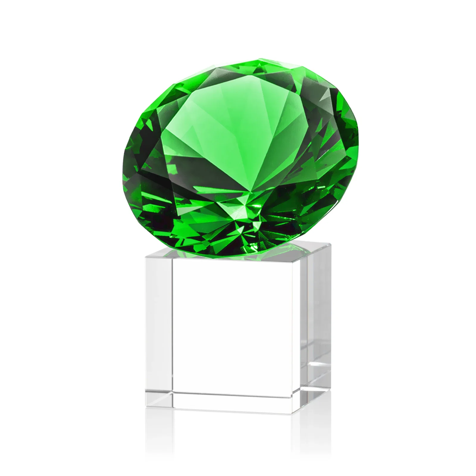 Customized Faceted Optical Crystal Gemstone Award on Crystal Cube Base for volunteer appreciation