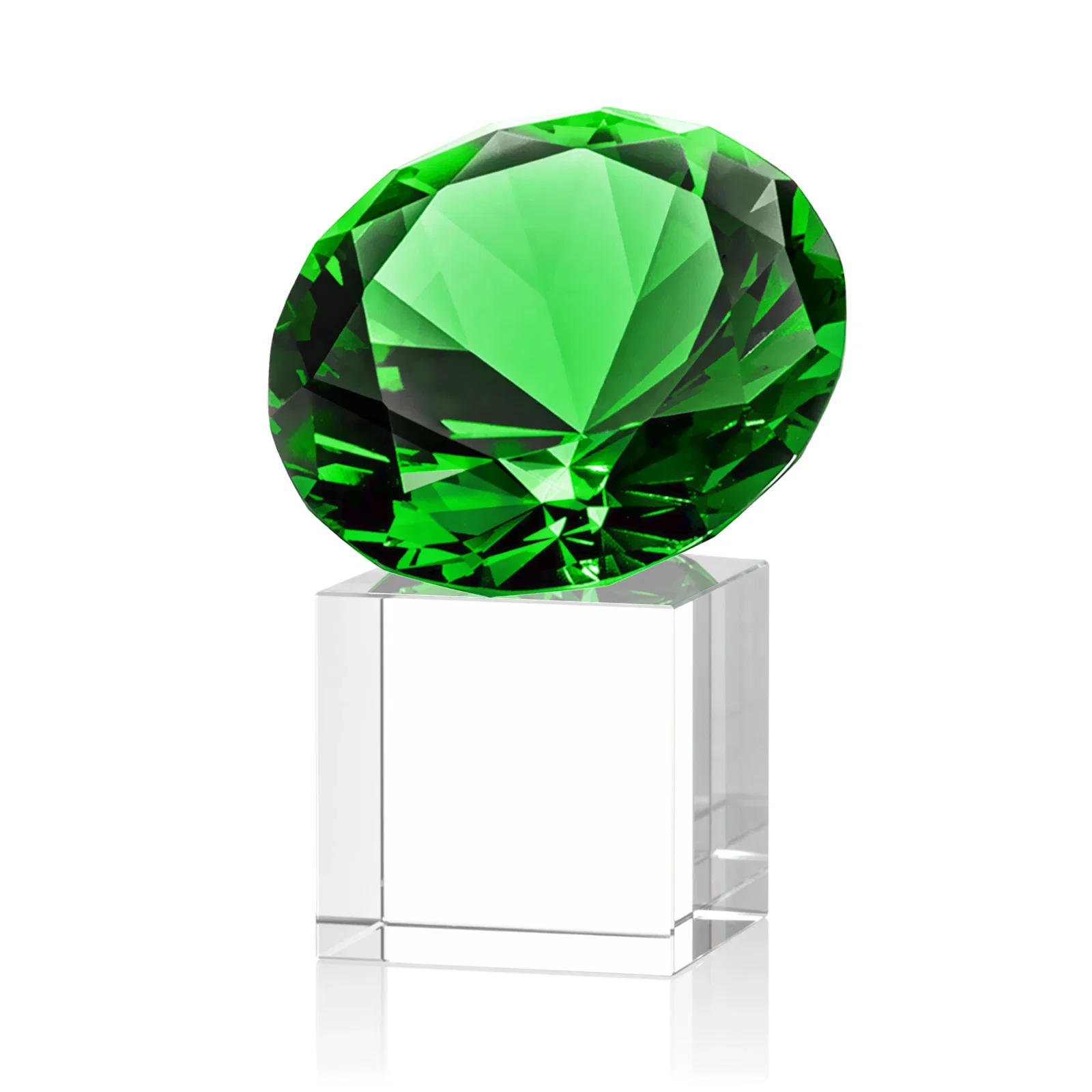 Customized Faceted Optical Crystal Gemstone Award on Crystal Cube Base for dealer and partner awards