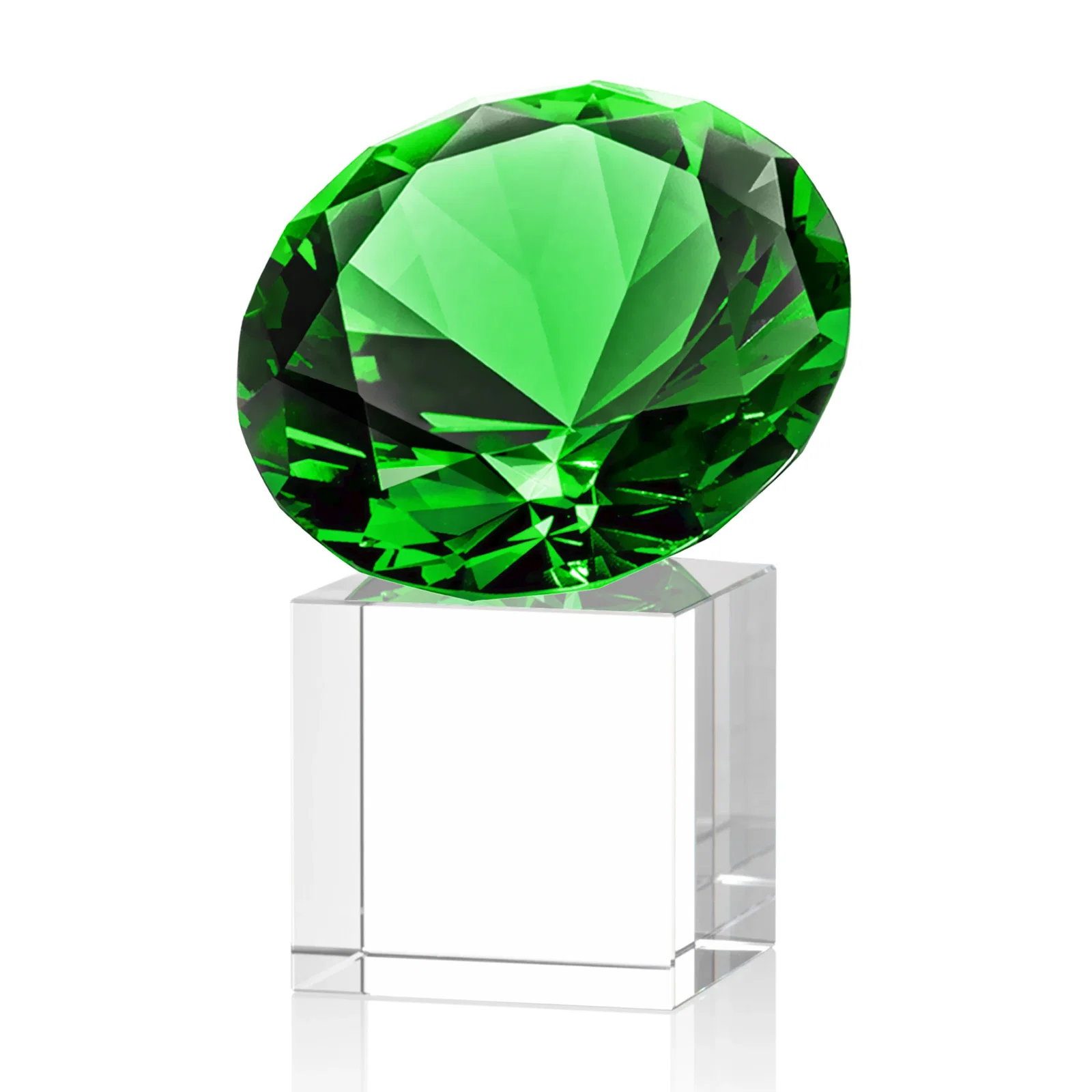 Customized Faceted Optical Crystal Gemstone Award on Crystal Cube Base for company anniversary events