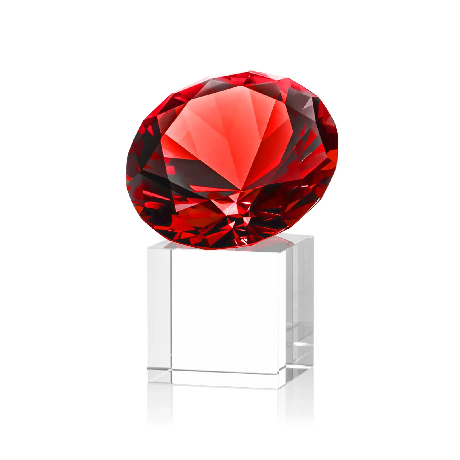 Custom engraved Faceted Optical Crystal Gemstone Award on Crystal Cube Base for employee recognition