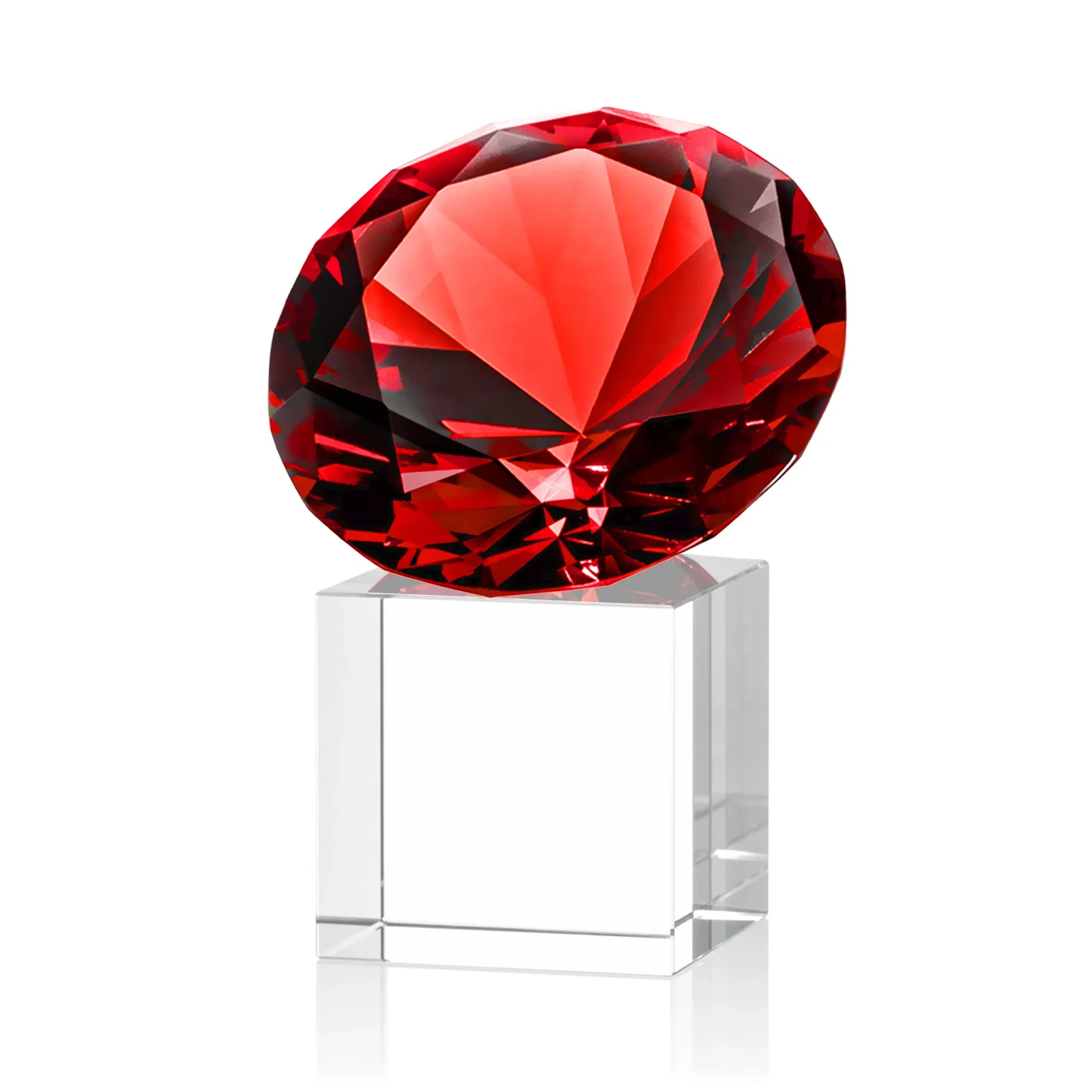 Custom engraved Faceted Optical Crystal Gemstone Award on Crystal Cube Base for service anniversary gifts