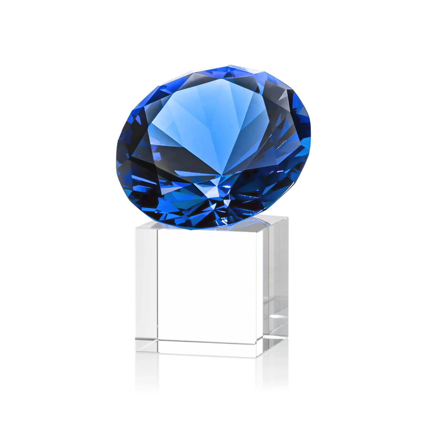 Custom engraved Faceted Optical Crystal Gemstone Award on Crystal Cube Base for retirement presentations