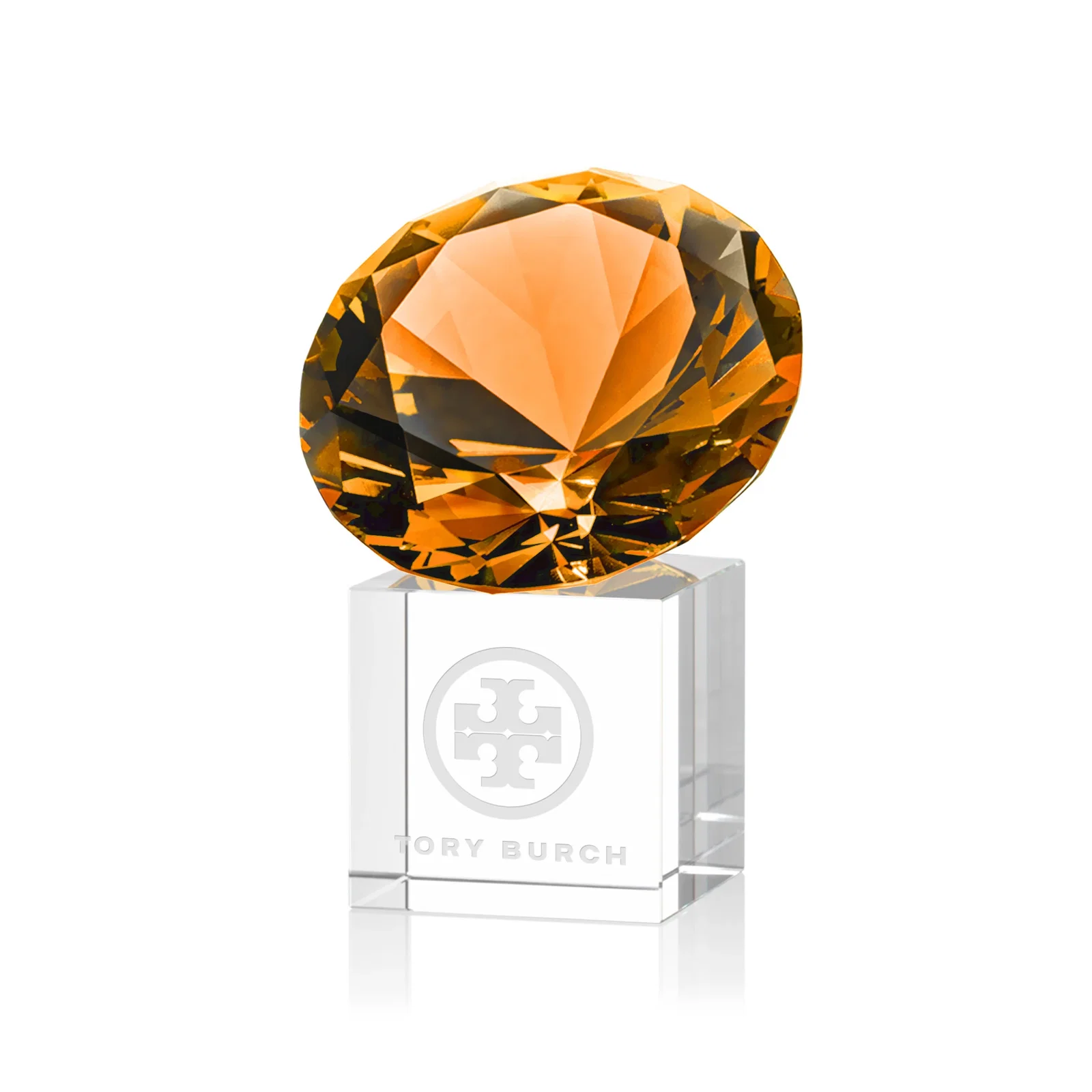 Custom Faceted Optical Crystal Gemstone Award on Crystal Cube Base for graduation ceremonies