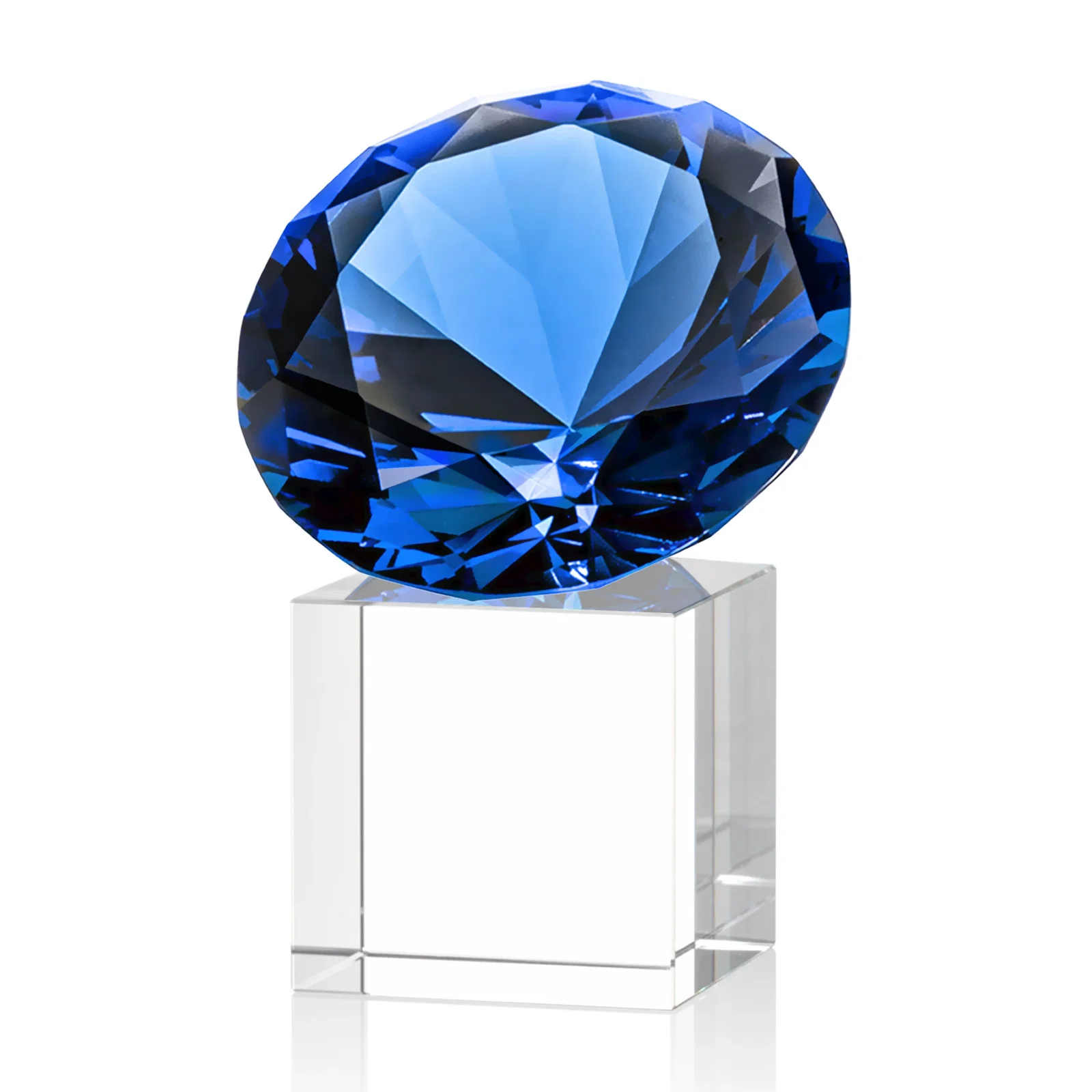 Custom engraved Faceted Optical Crystal Gemstone Award on Crystal Cube Base for graduation ceremonies