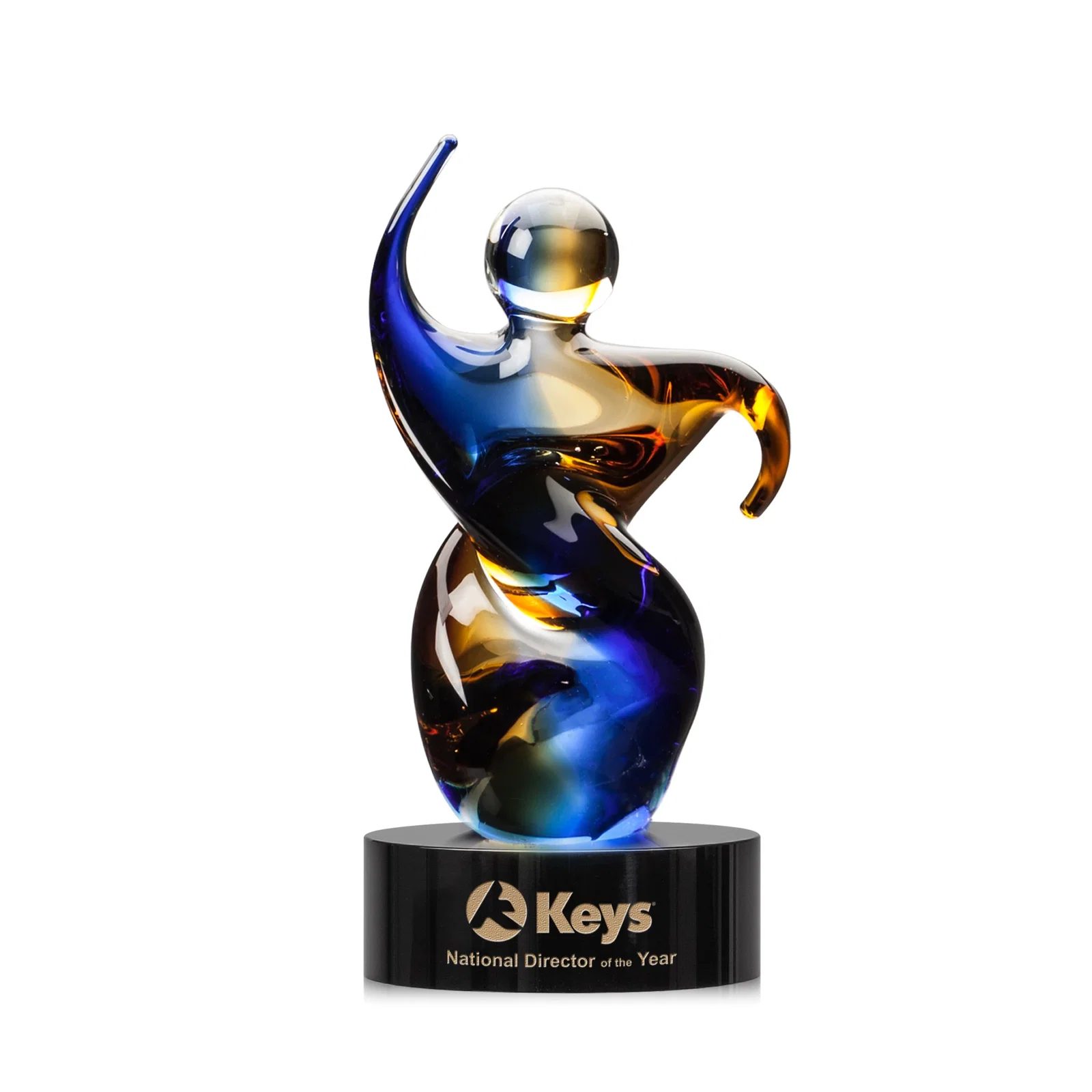 Custom Amber and Blue Art Glass Award in Five Colors, Three Sizes for volunteer appreciation