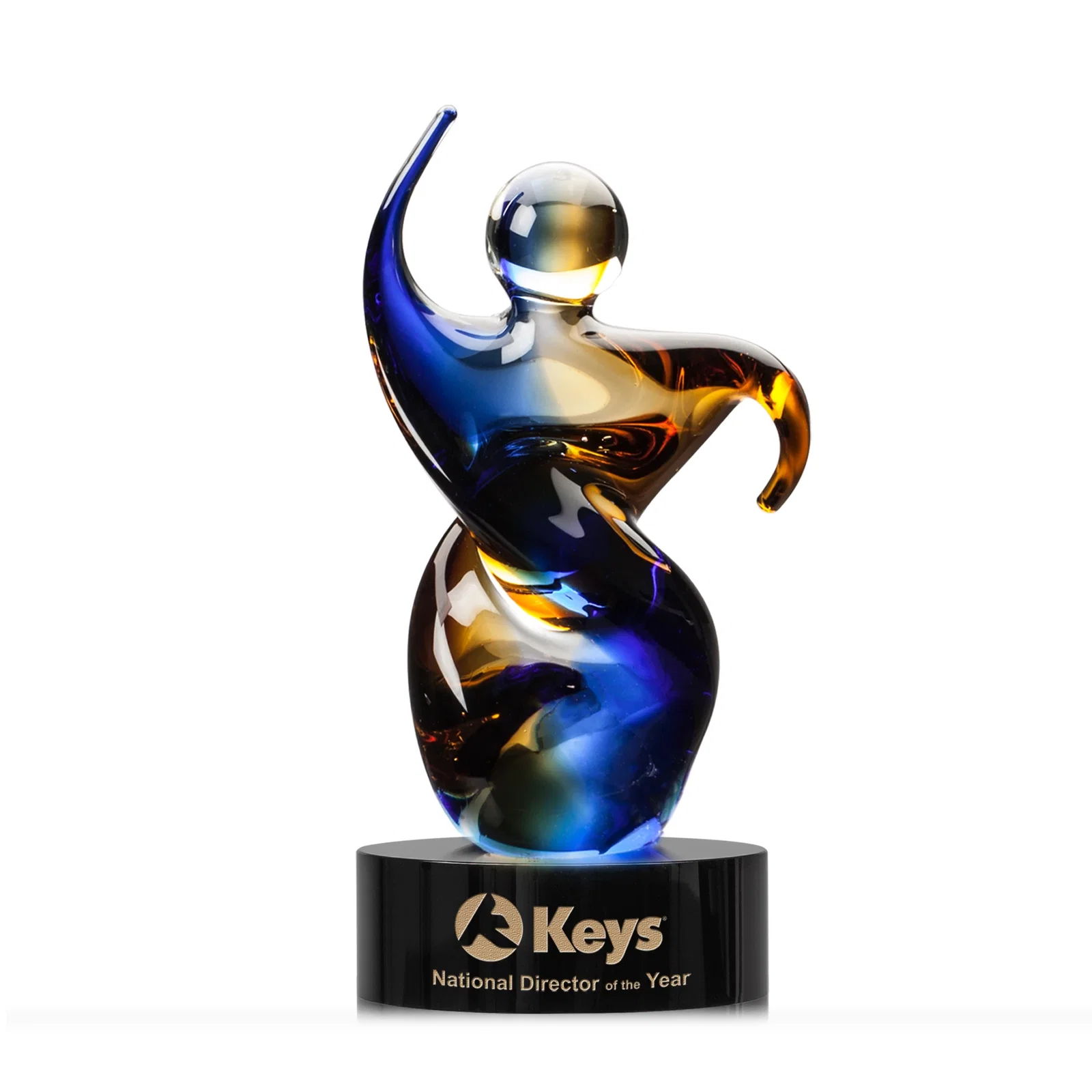 Custom Amber and Blue Art Glass Award in Five Colors, Three Sizes for dealer and partner awards