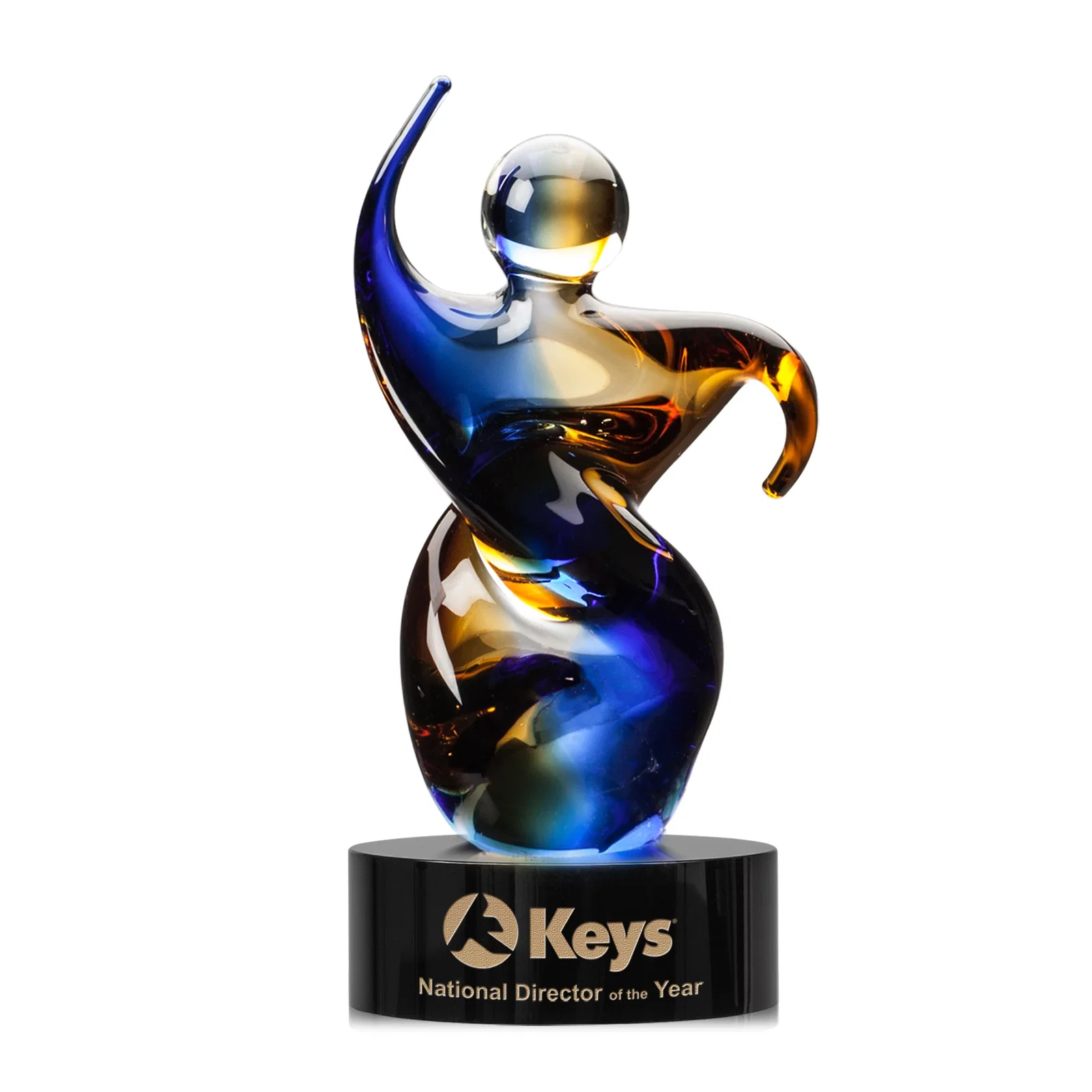 Custom Amber and Blue Art Glass Award in Five Colors, Three Sizes for company anniversary events