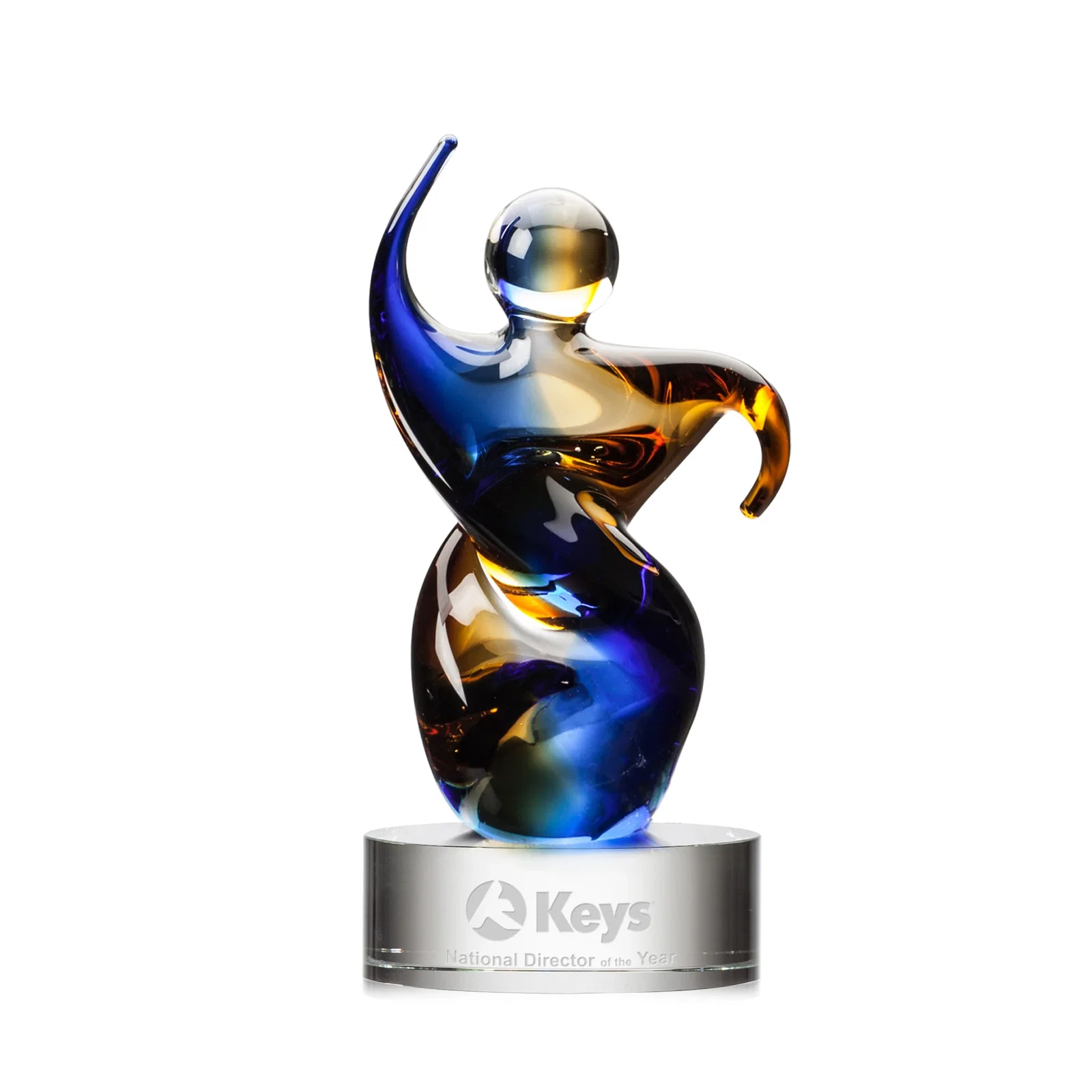 Custom Amber and Blue Art Glass Award in Five Colors, Three Sizes for corporate award ceremonies