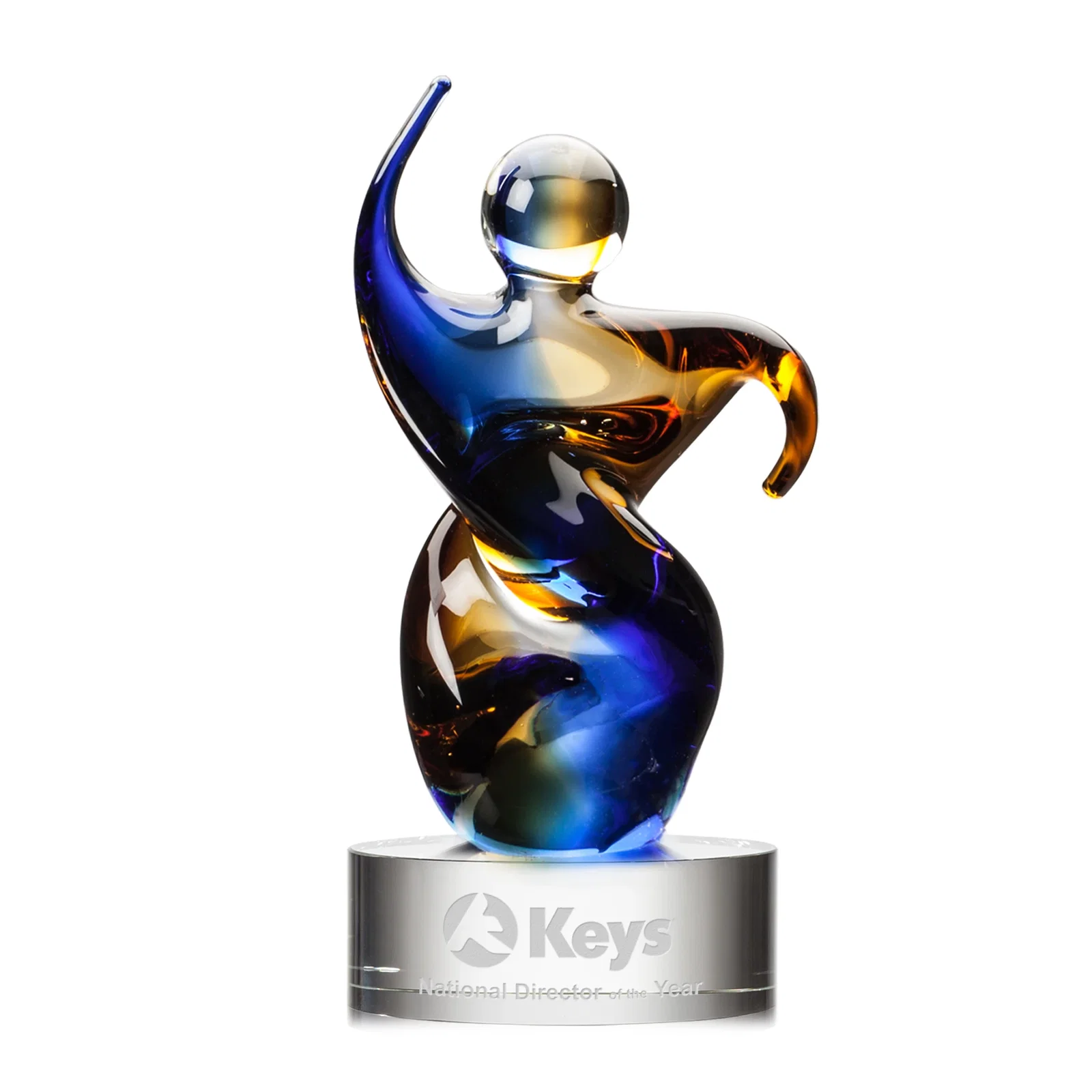Custom Amber and Blue Art Glass Award in Five Colors, Three Sizes for sales achievement awards