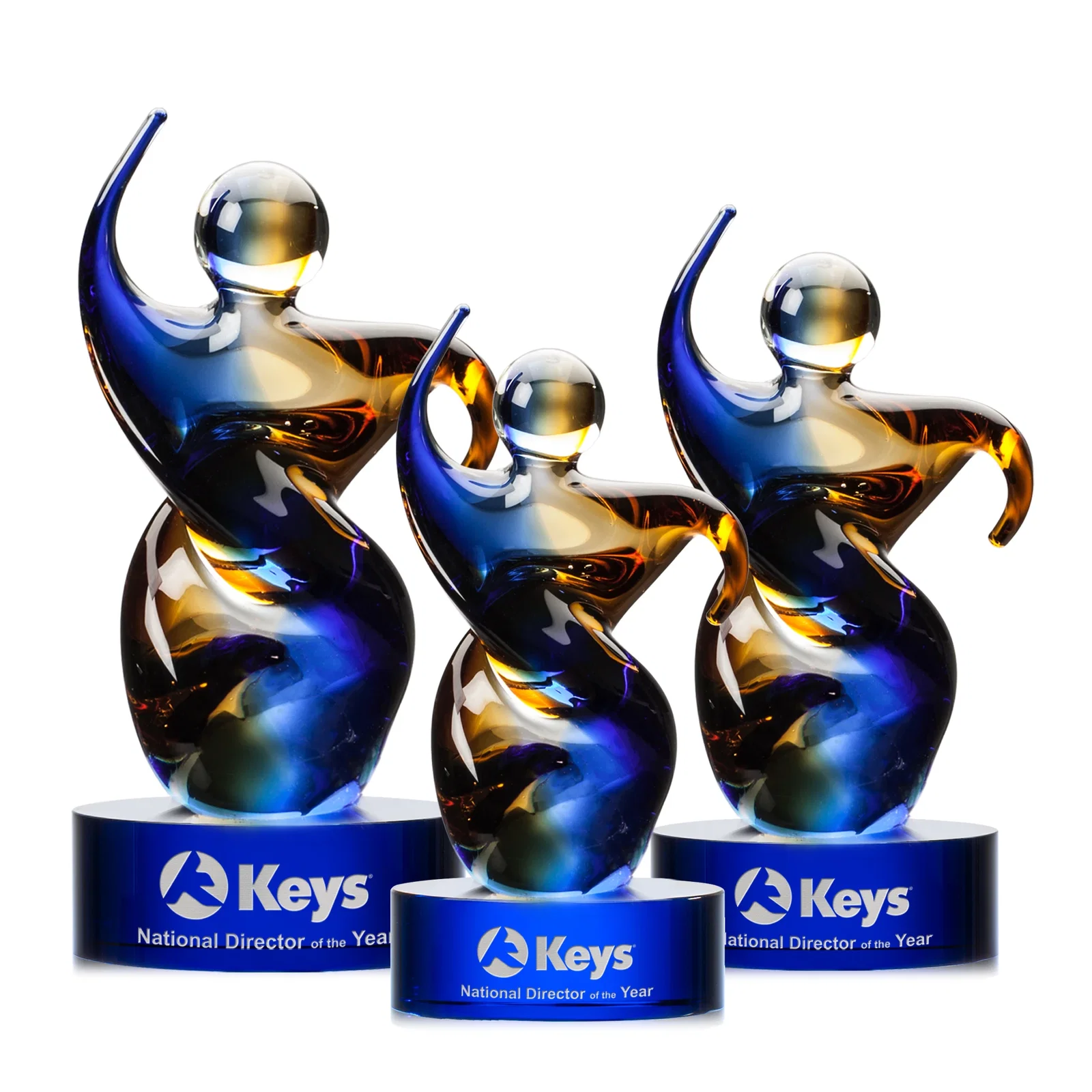 Custom Amber and Blue Art Glass Award in Five Colors, Three Sizes for retirement presentations