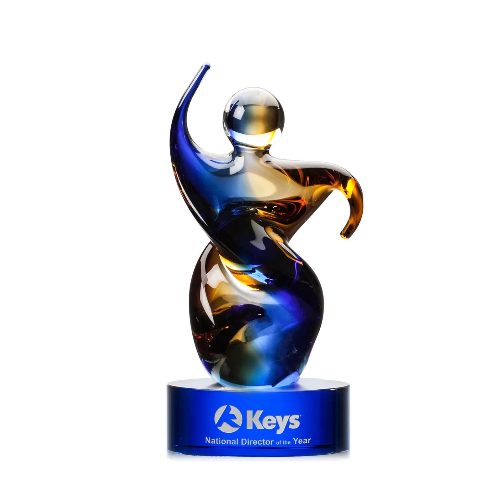 Custom Amber and Blue Art Glass Award in Five Colors, Three Sizes for team milestone celebrations