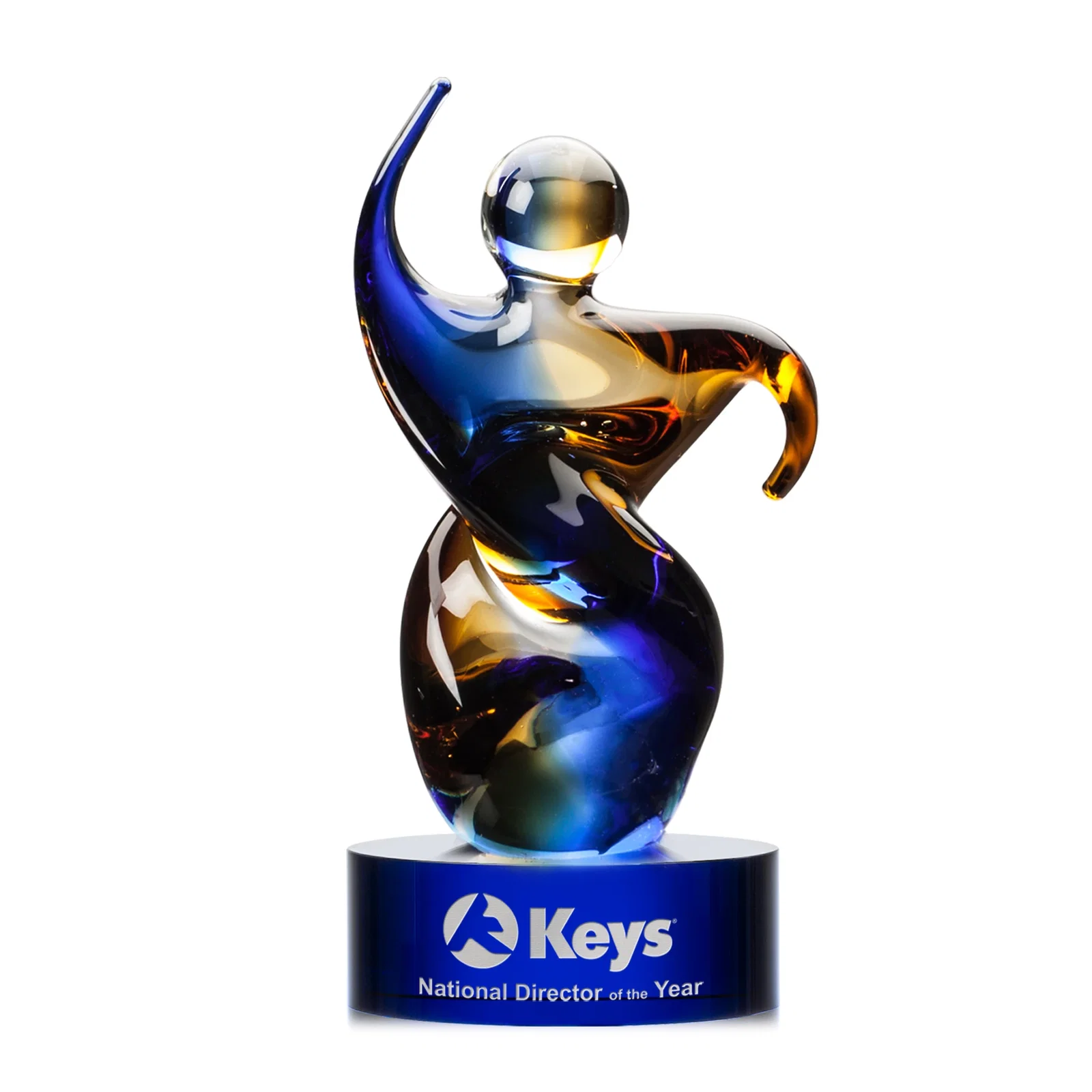 Custom Amber and Blue Art Glass Award in Five Colors, Three Sizes for graduation ceremonies