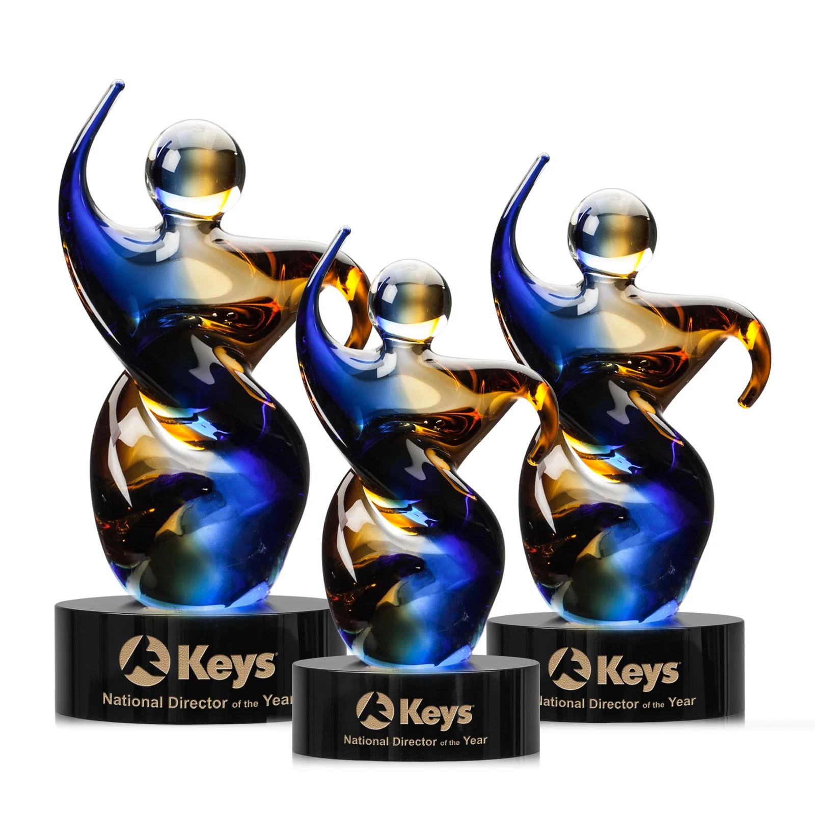 Custom Amber and Blue Art Glass Award in Five Colors, Three Sizes for safety achievement programs