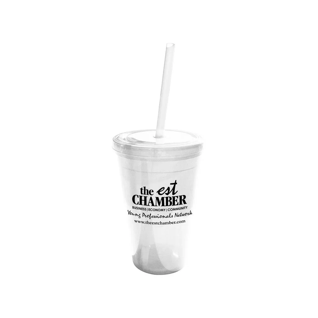 Geneva 16 Oz Tumbler w/Straw — Clear — view 2