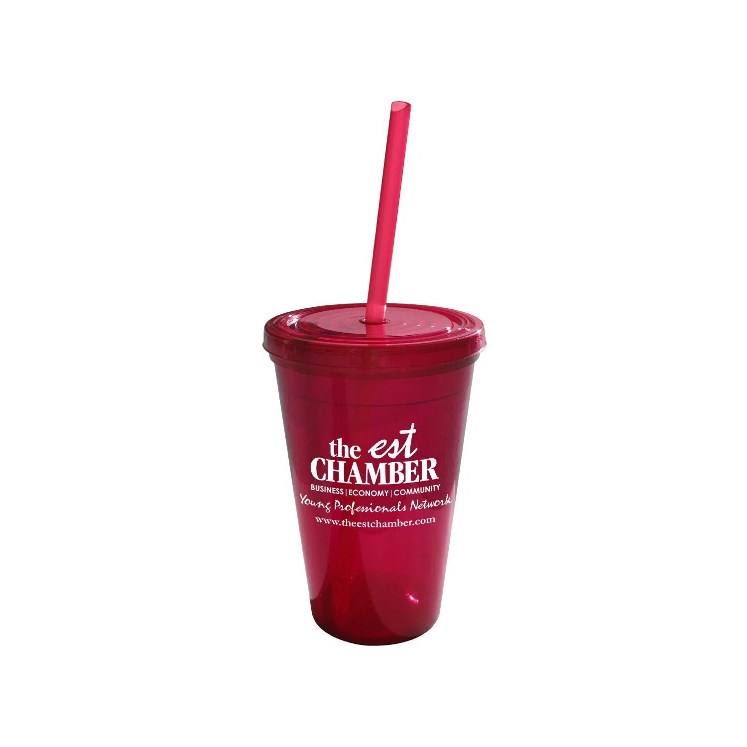 Geneva 16 Oz Tumbler w/Straw — Red — view 3