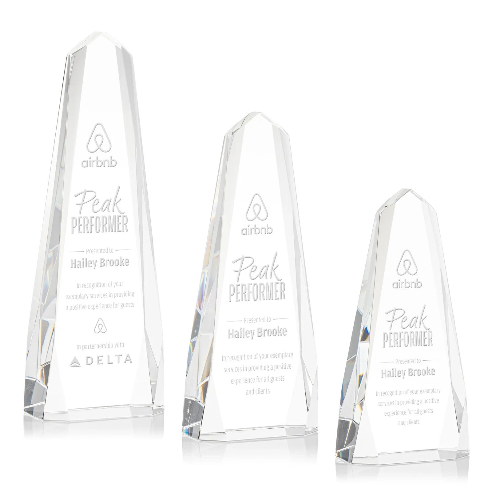 Custom Optical Crystal Obelisk with Interchanging Bevels - Slimline for employee recognition