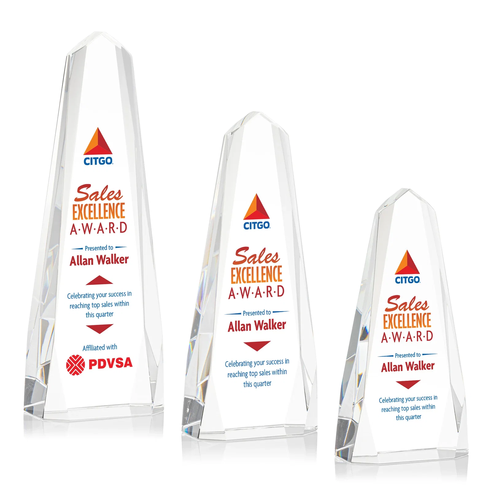 Custom Optical Crystal Obelisk with Interchanging Bevels - Slimline for volunteer appreciation
