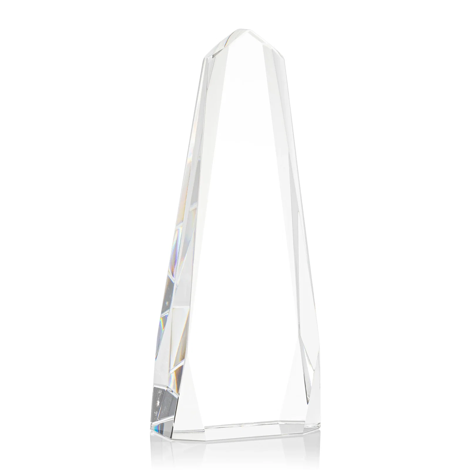 Personalized Optical Crystal Obelisk with Interchanging Bevels - Slimline for service anniversary gifts