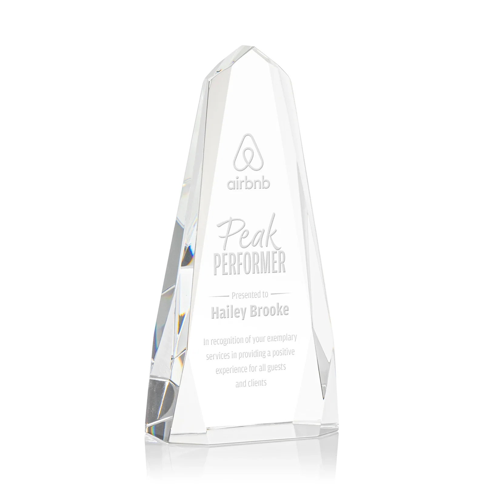 Custom Optical Crystal Obelisk with Interchanging Bevels - Slimline for corporate award ceremonies
