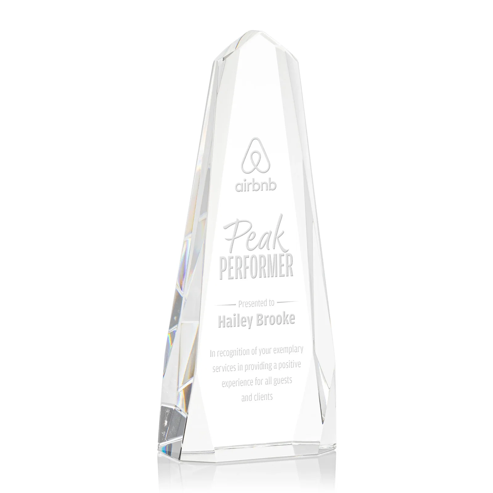 Custom Optical Crystal Obelisk with Interchanging Bevels - Slimline for service anniversary gifts