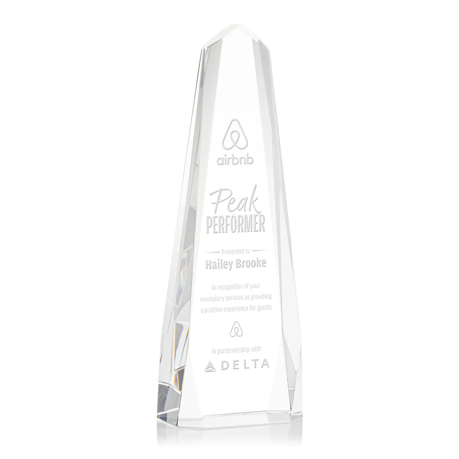 Custom Optical Crystal Obelisk with Interchanging Bevels - Slimline for sales achievement awards
