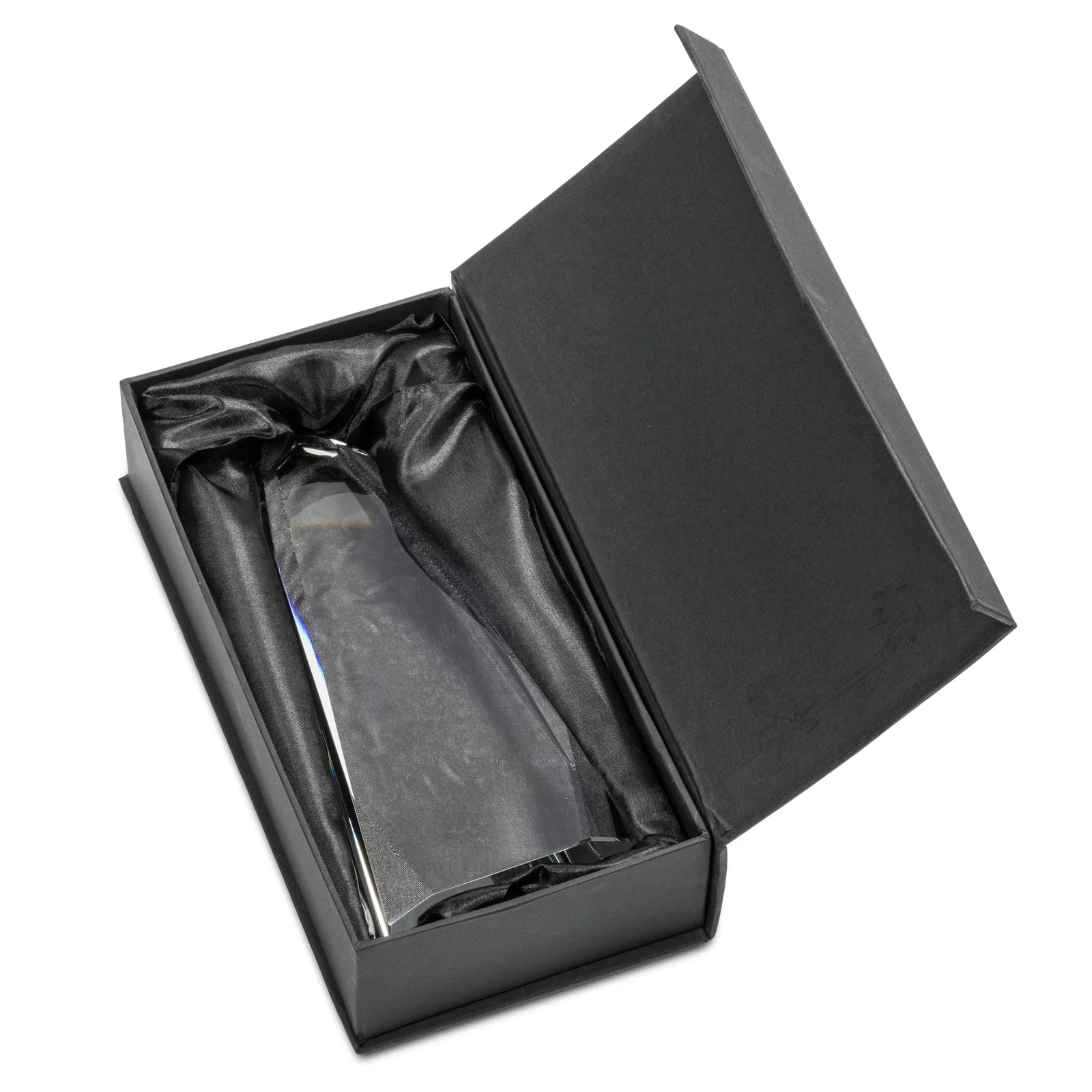 Custom Optical Crystal Obelisk with Interchanging Bevels - Slimline for retirement presentations
