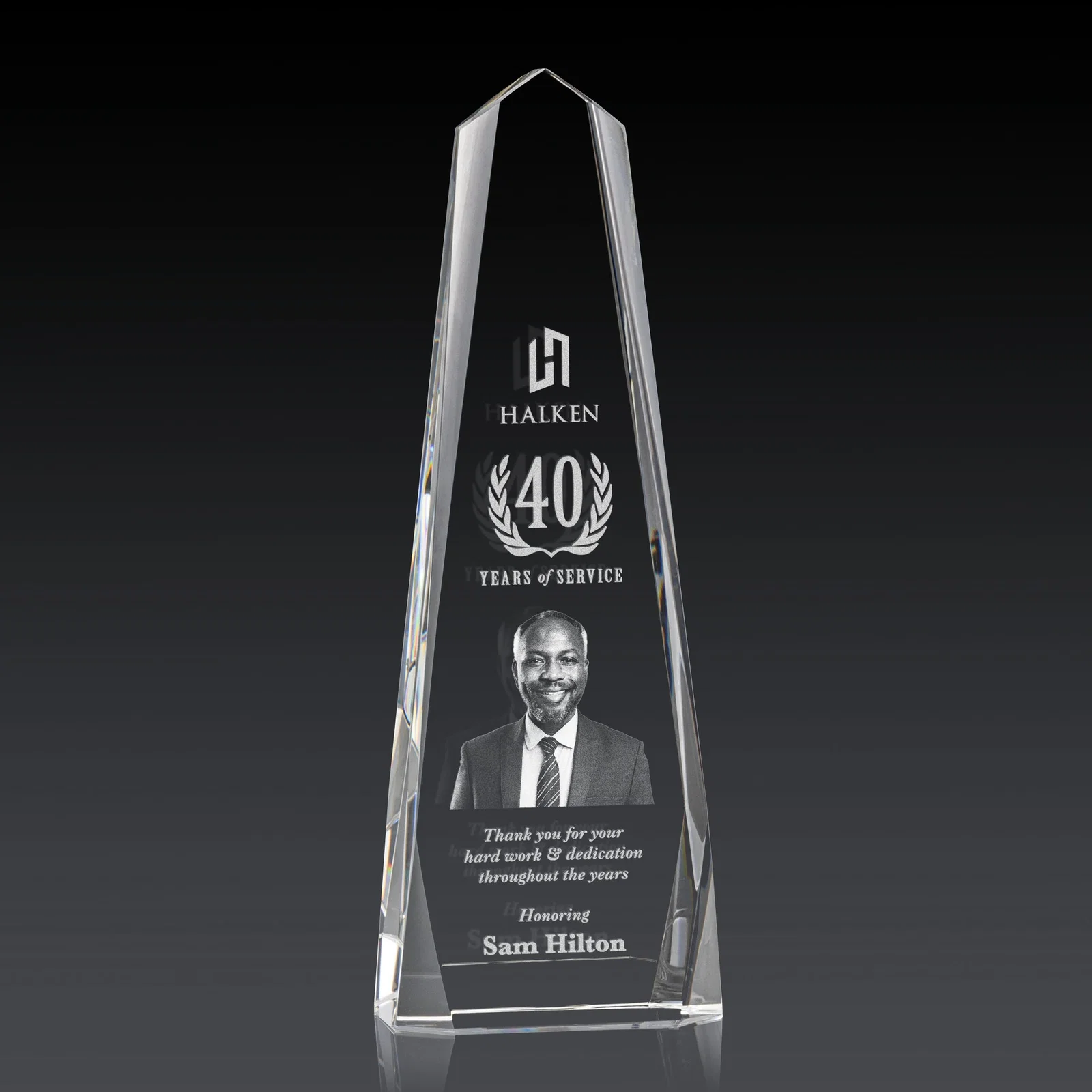 Custom Optical Crystal Obelisk with Interchanging Bevels - Slimline for safety achievement programs