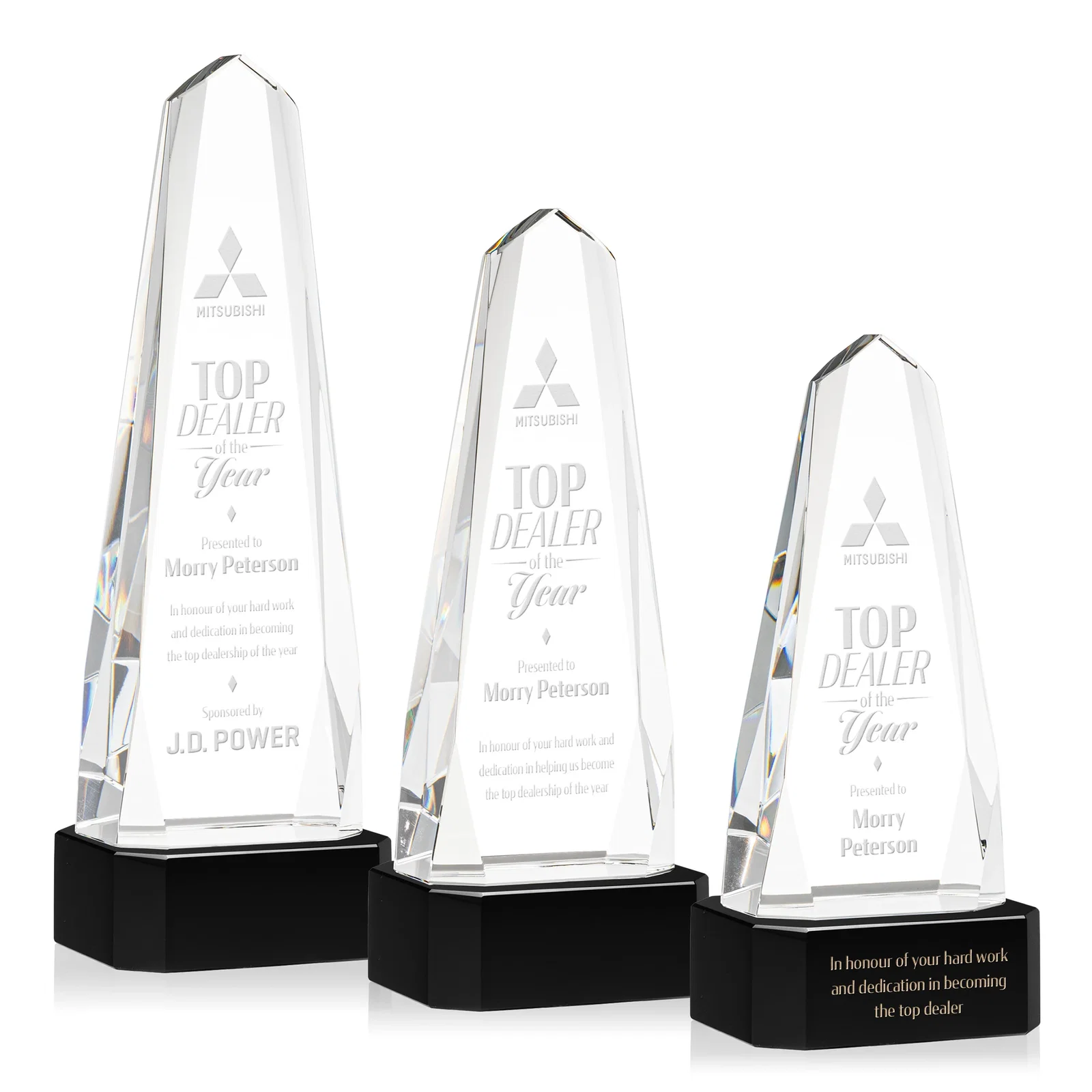 Promotional Optical Crystal Obelisk Award with Interchanging Bevels for corporate award ceremonies