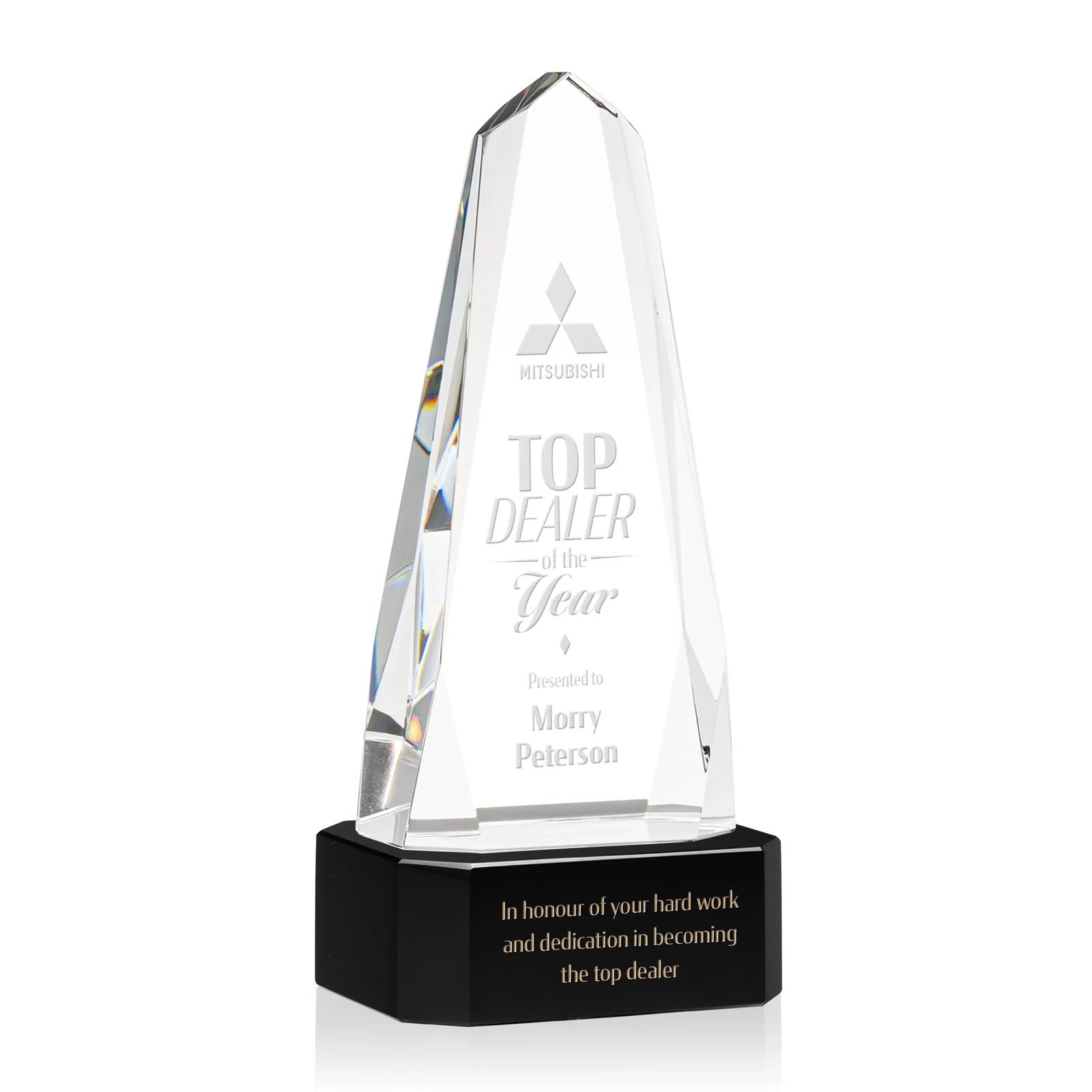 Promotional Optical Crystal Obelisk Award with Interchanging Bevels for service anniversary gifts