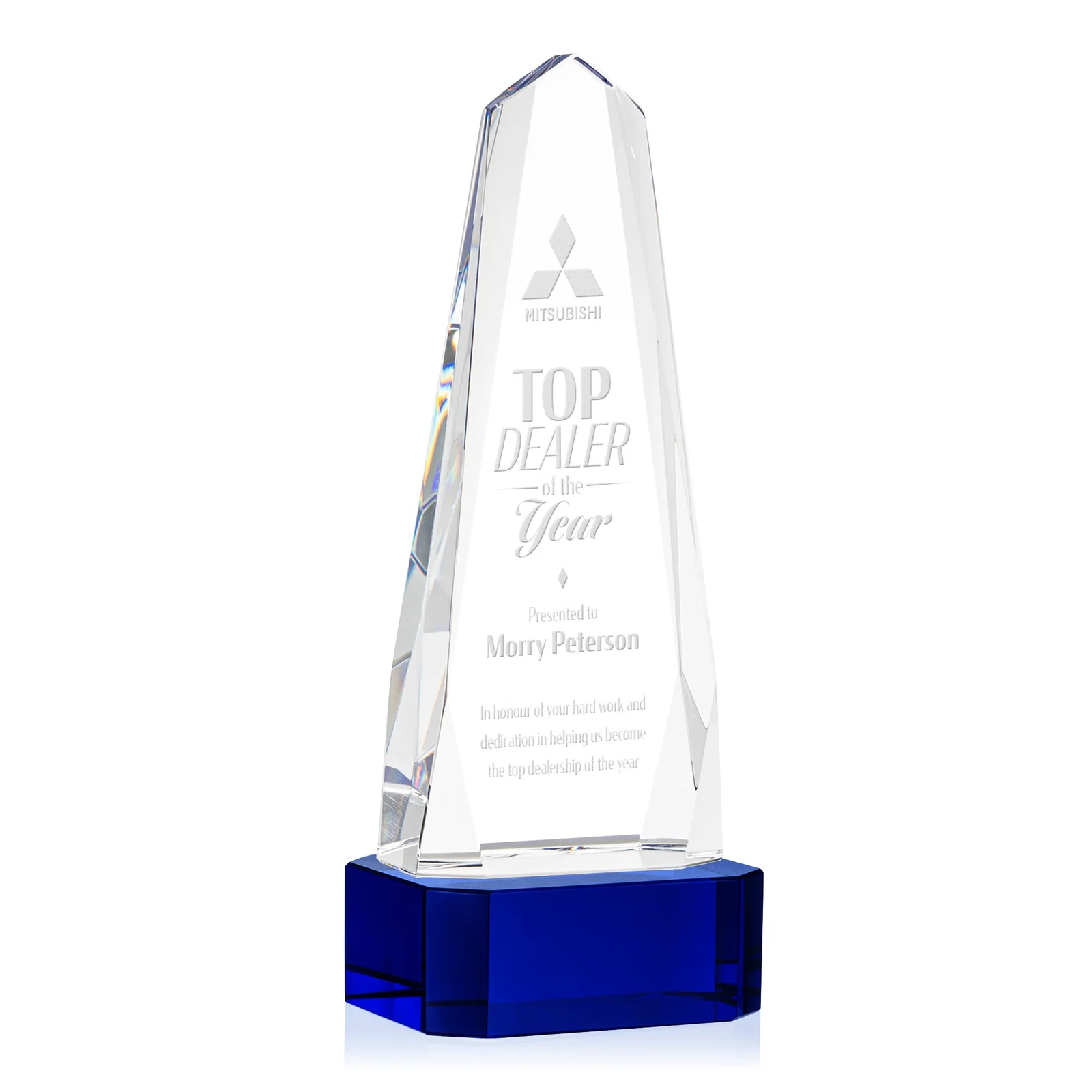 Promotional Optical Crystal Obelisk Award with Interchanging Bevels for graduation ceremonies