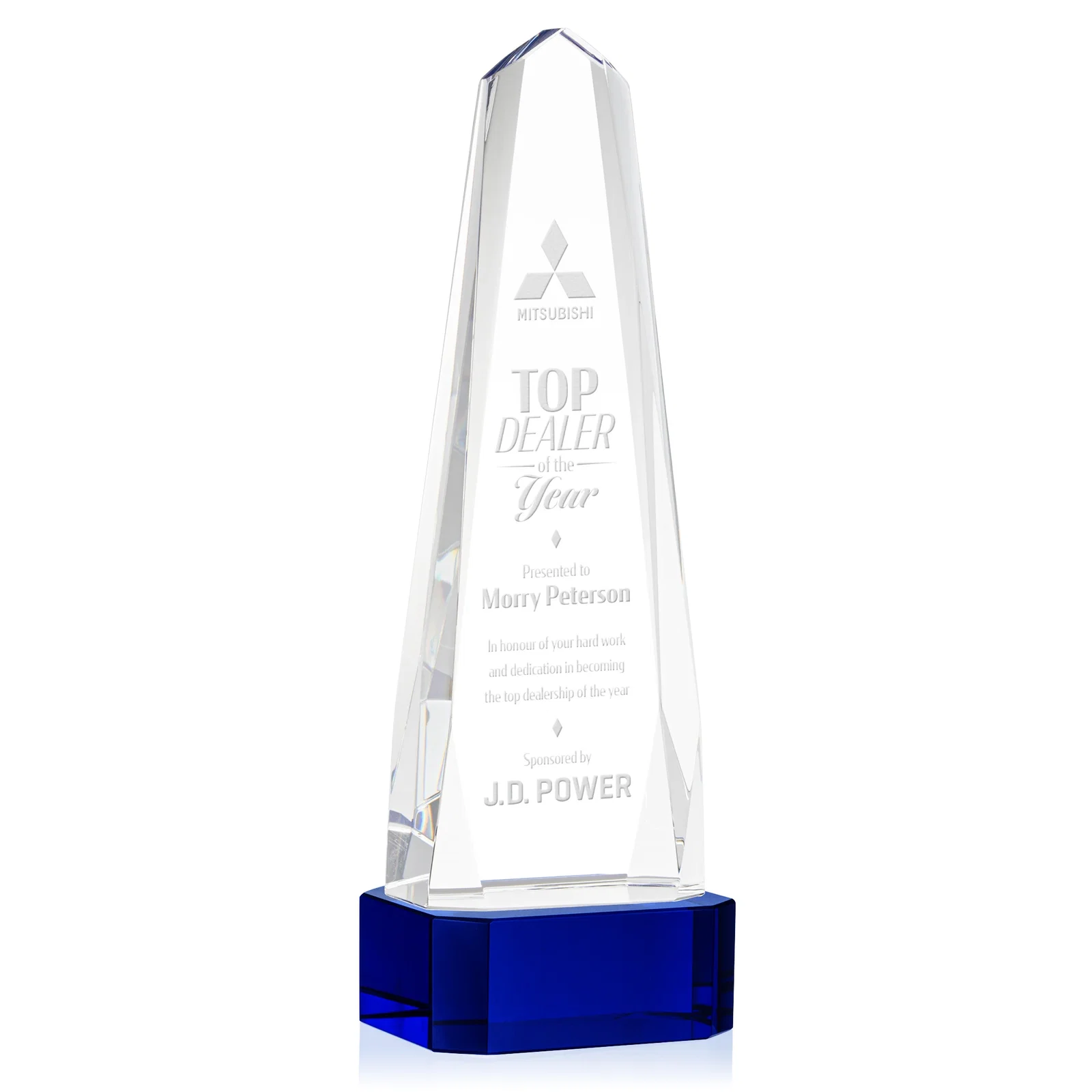 Promotional Optical Crystal Obelisk Award with Interchanging Bevels for safety achievement programs