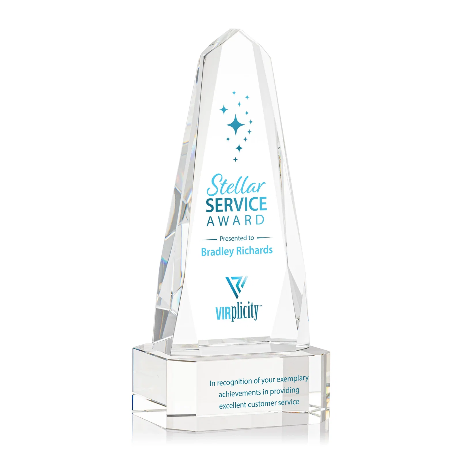 Promotional Optical Crystal Obelisk Award with Interchanging Bevels for dealer and partner awards