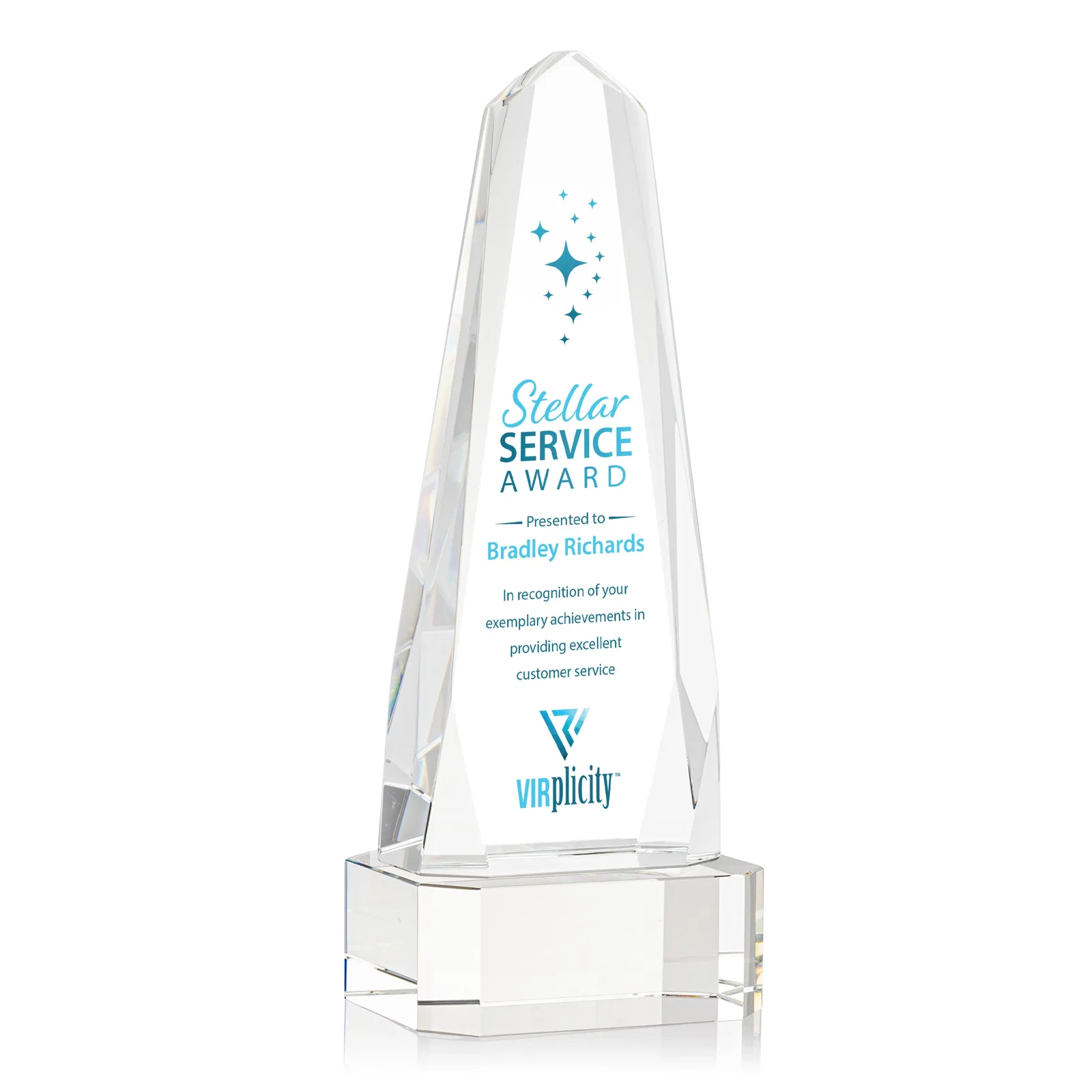 Promotional Optical Crystal Obelisk Award with Interchanging Bevels for company anniversary events