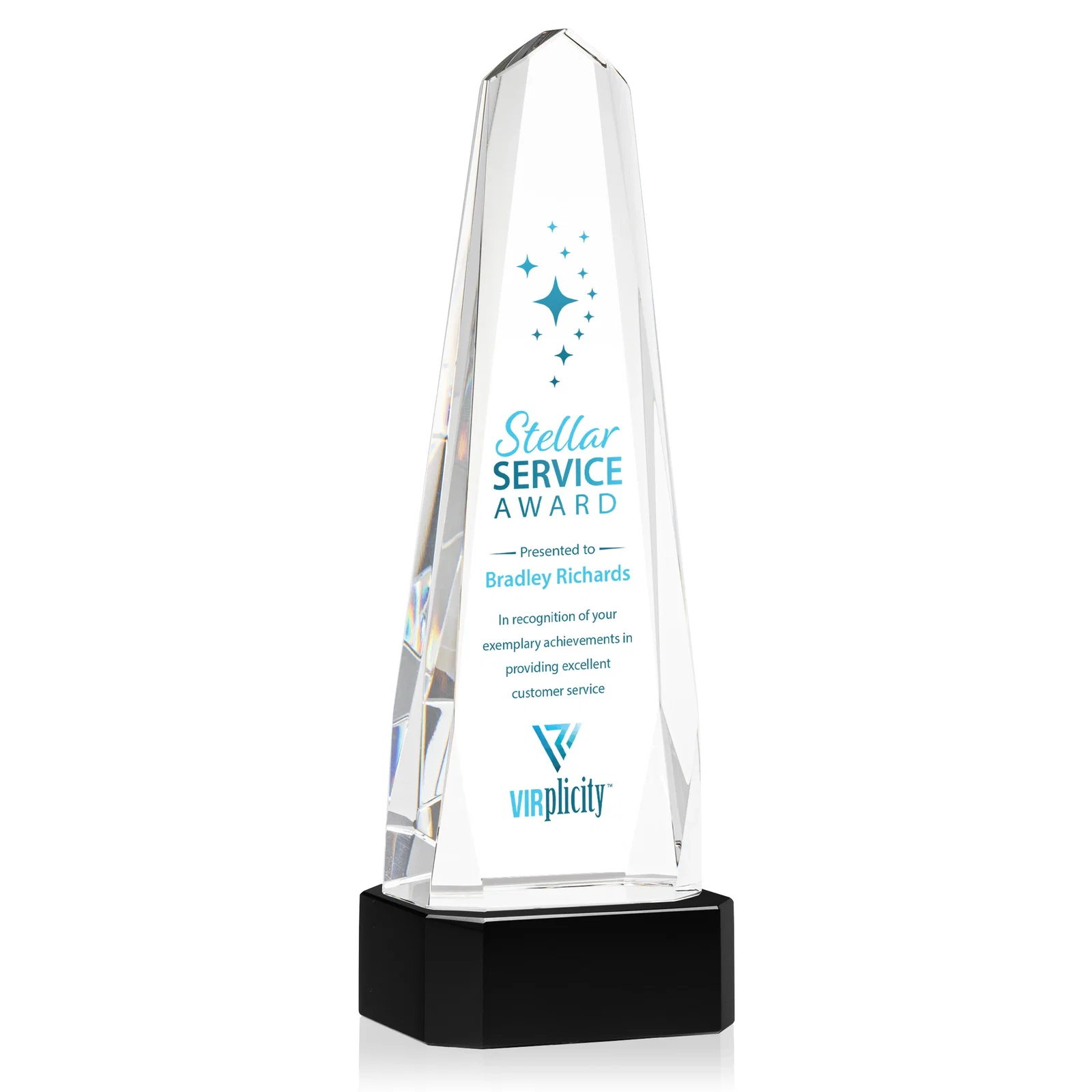 Branded Optical Crystal Obelisk Award with Interchanging Bevels for safety achievement programs